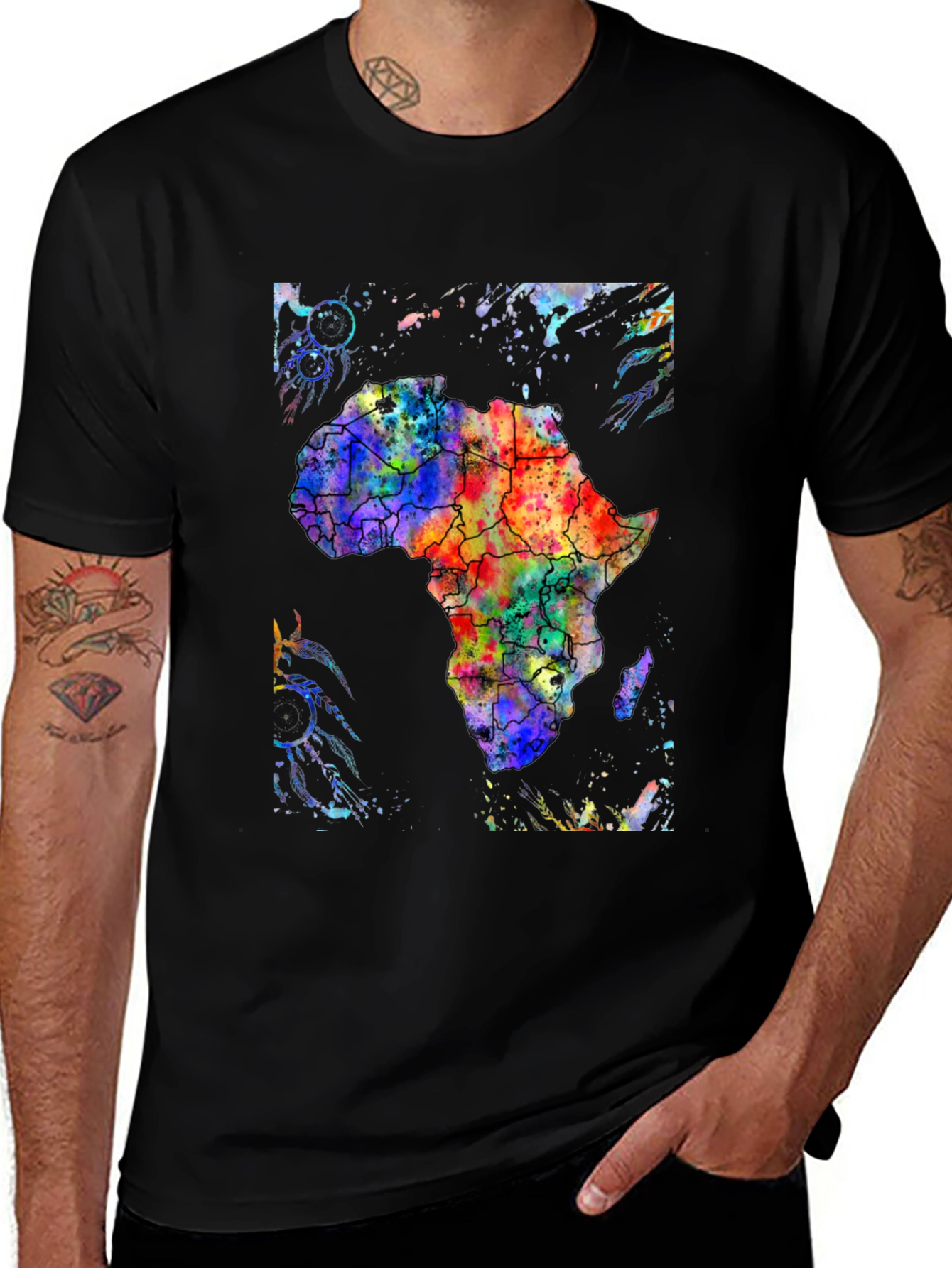 Africa Continent Watercolor Map Black T-Shirt