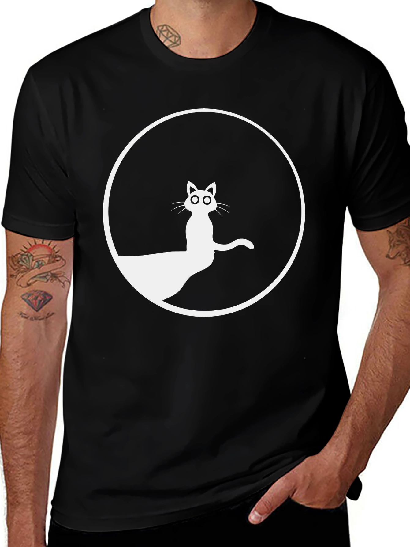 Variant 10 of Black T-Shirt with Cat Circle Graphic