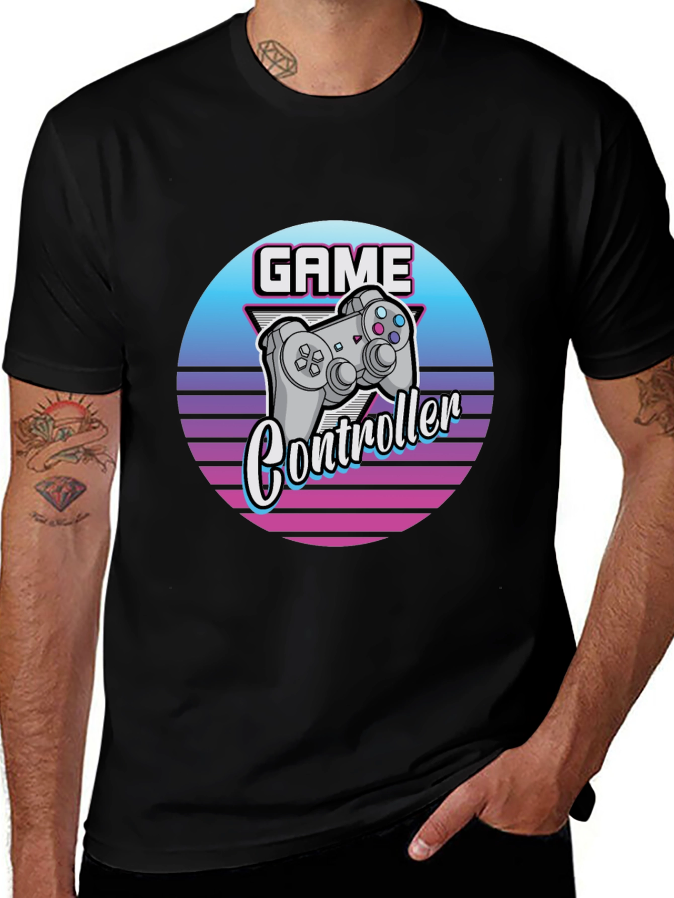 Variant 22 of Retro Game Controller Graphic Tee - Black Cotton T-Shirt