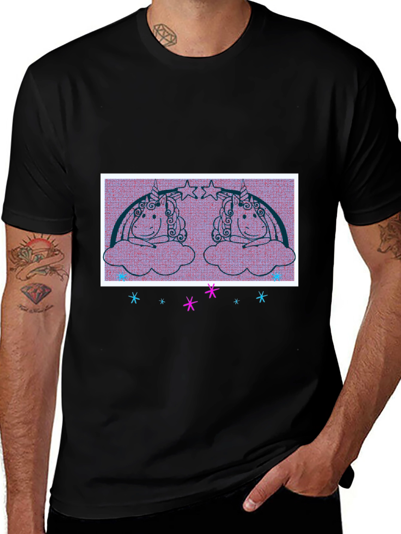 Variant 7 of Unicorn Graphic Tee - Black Cotton Blend Shirt