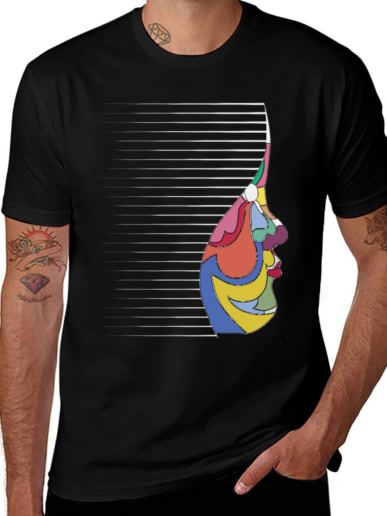 Black Abstract Face Graphic Tee - Modern Art Shirt main image