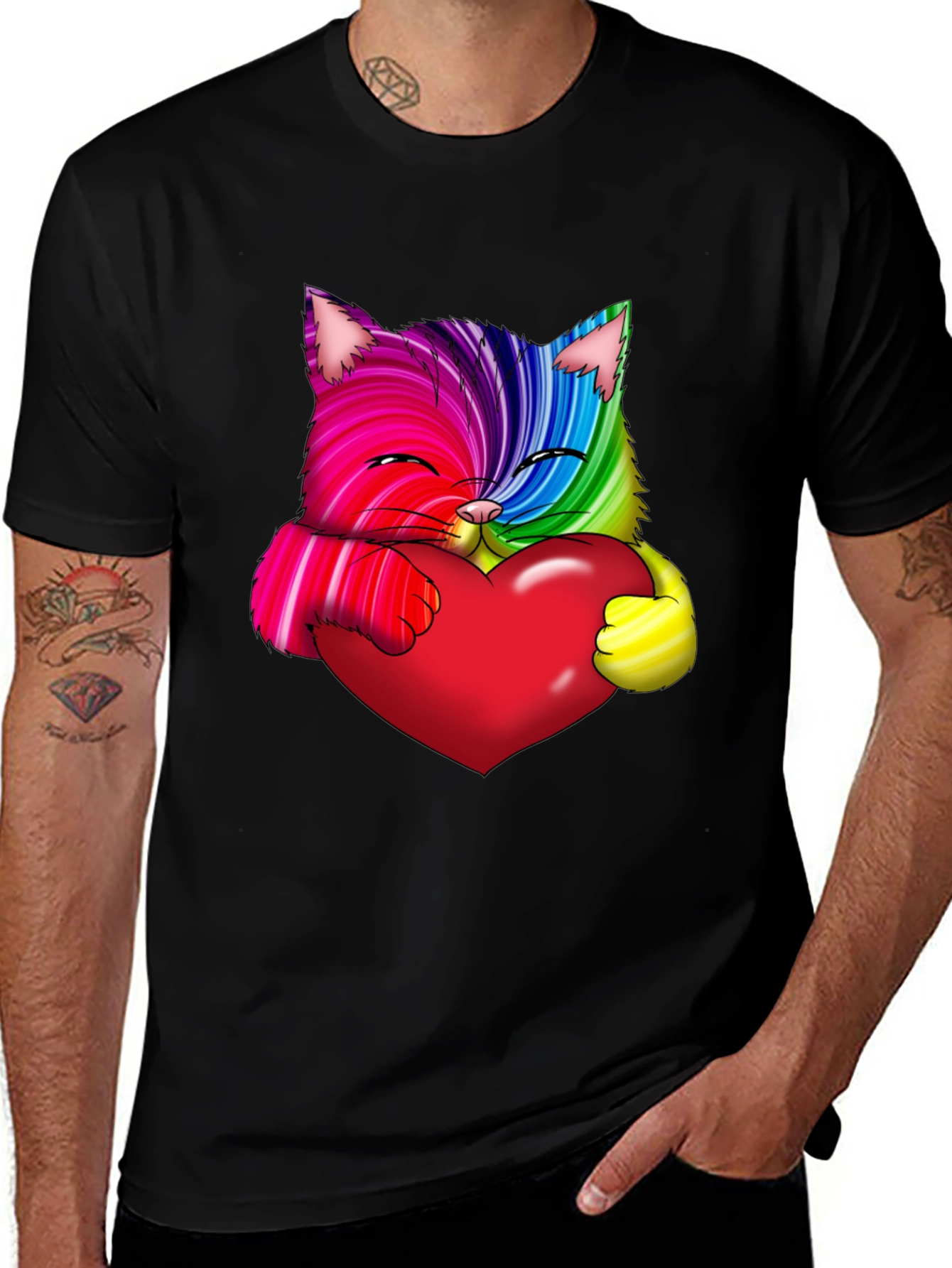 Variant 30 of Rainbow Cat Heart Graphic Tee - Love & Pride