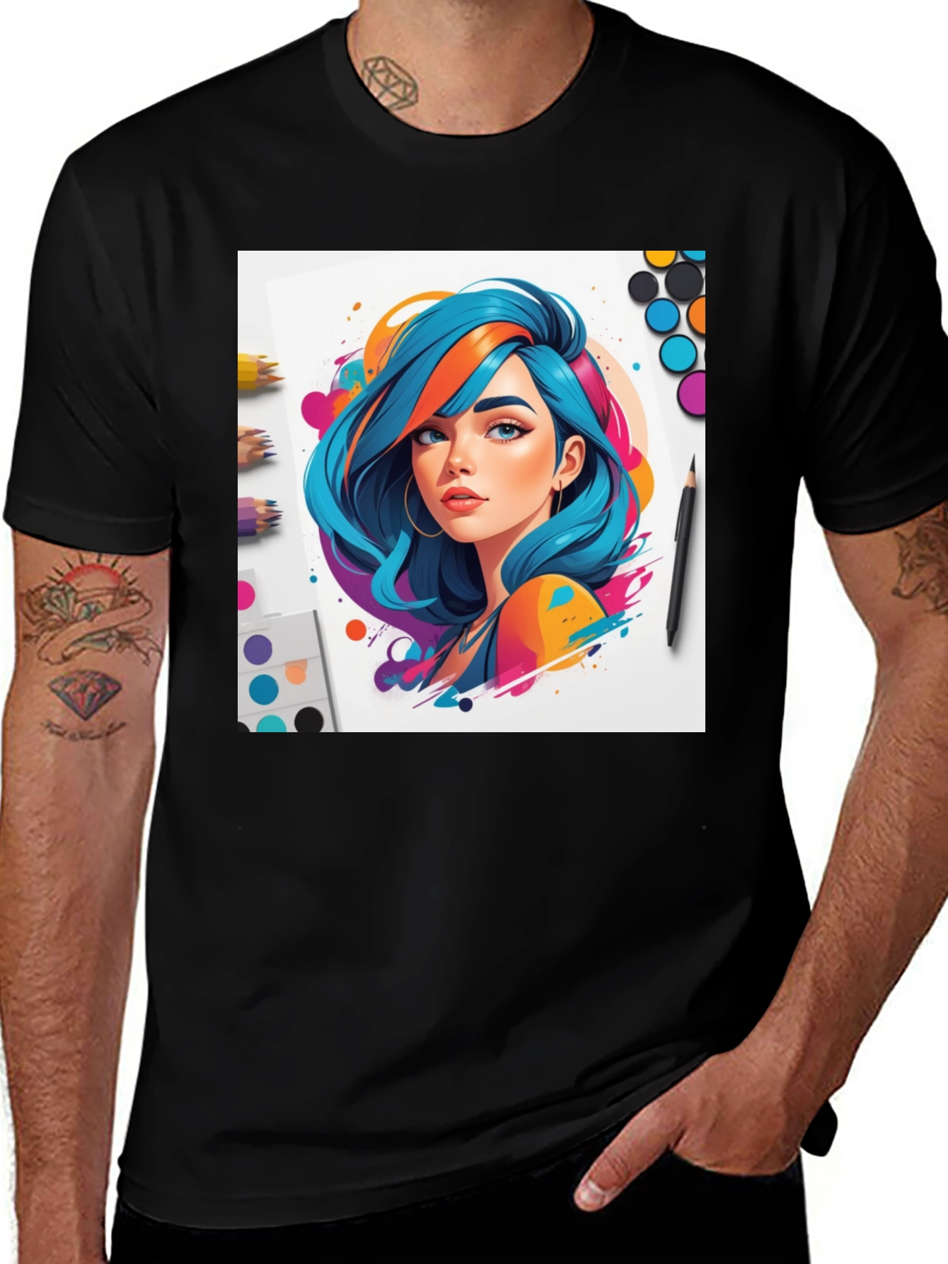 Variant 8 of Colorful Anime Girl Graphic Tee - Black