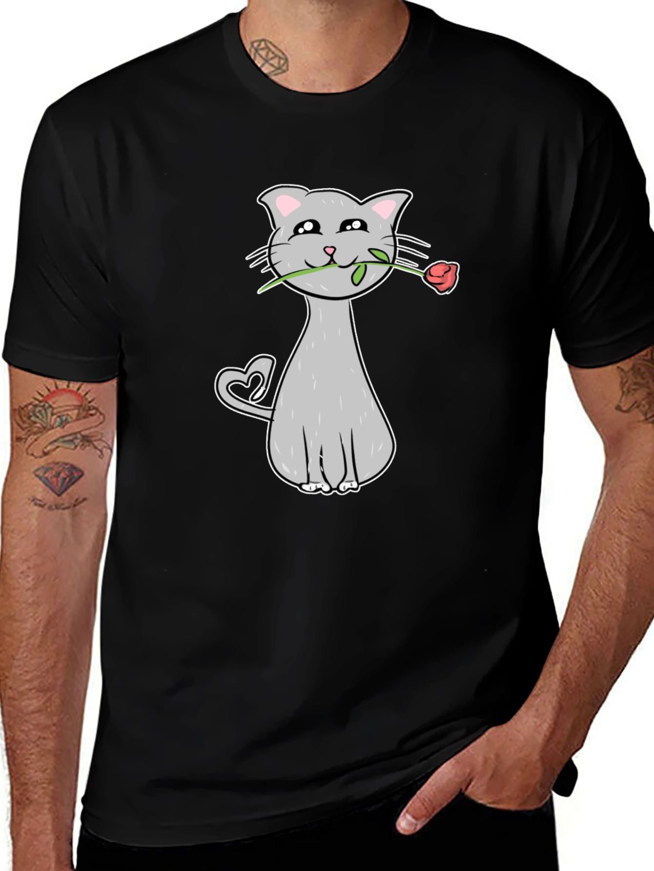 Variant 13 of Cat with Rose Graphic Tee - Valentine's Day Gift