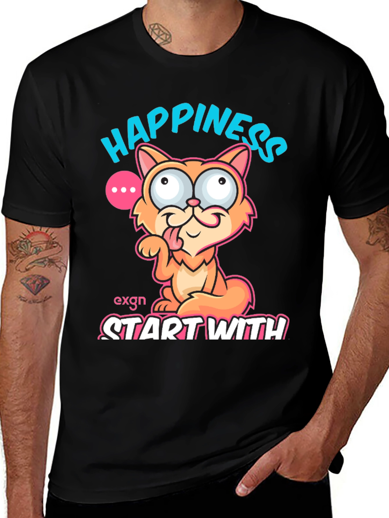Variant 20 of Happiness Starts With Cute Cat Graphic T-Shirt