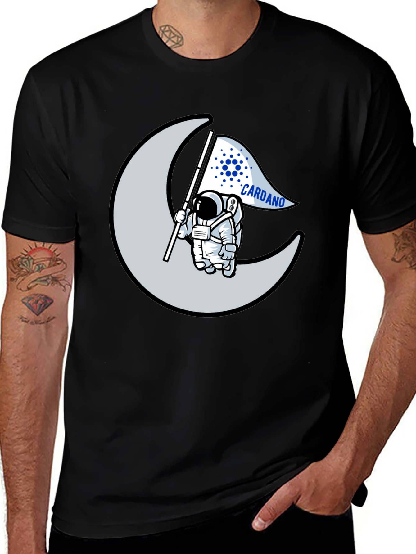 Variant 14 of Cardano Astronaut Moon Black T-Shirt Crypto ADA