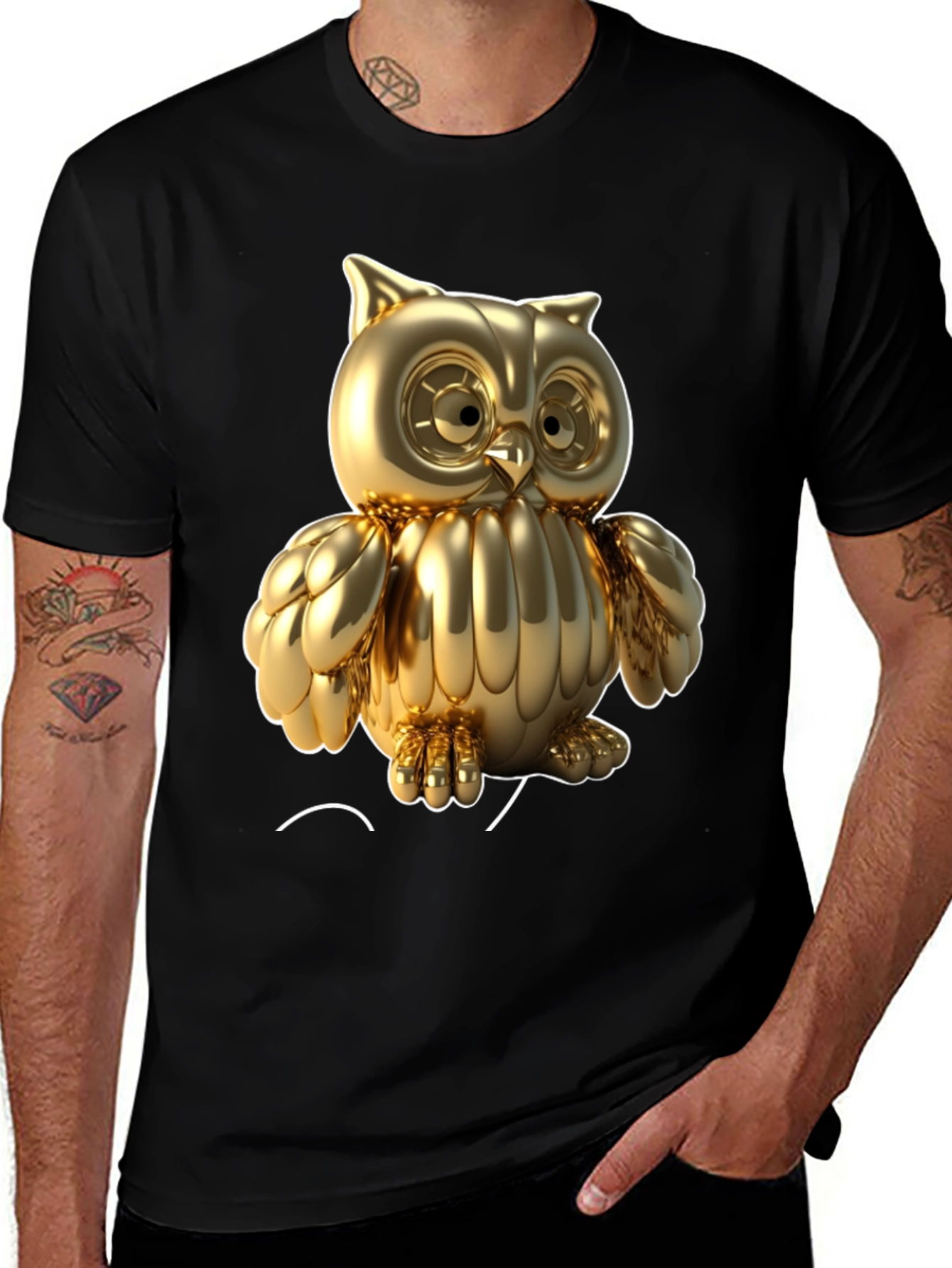 Variant 4 of Golden Owl Graphic Tee - Stylish Men's Black T-Shirt