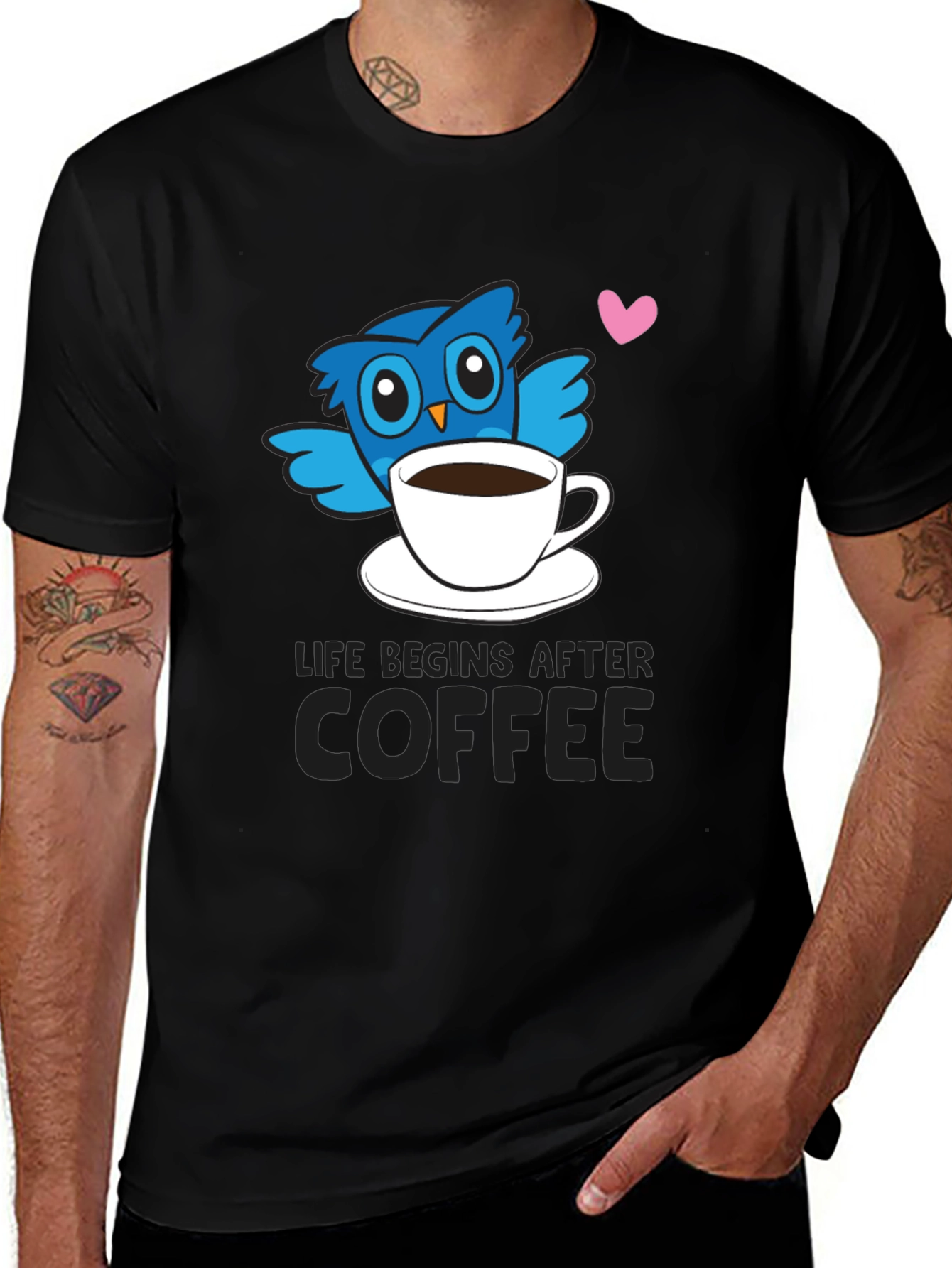 Variant 3 of Life Begins After Coffee Owl T-Shirt