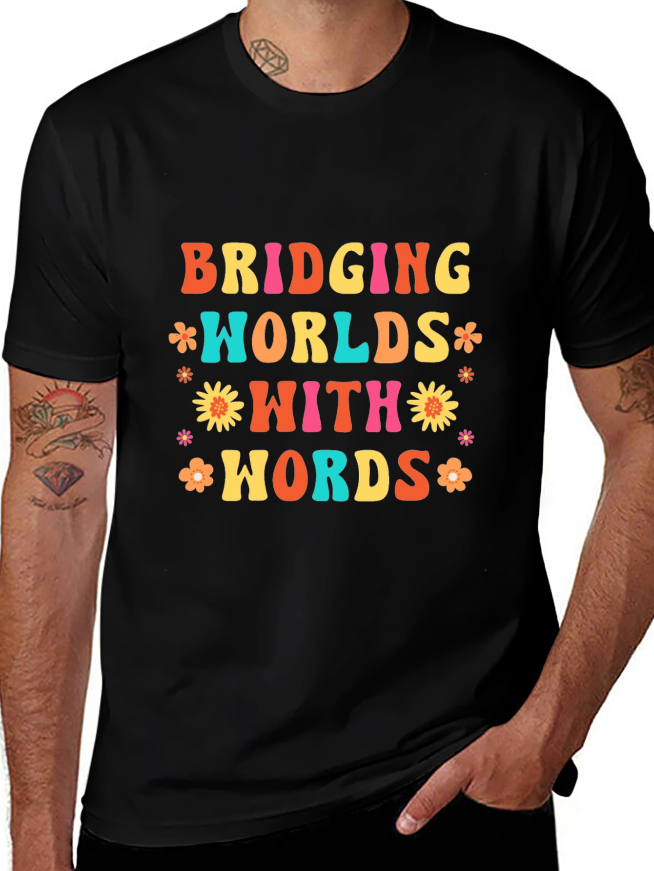 Bridging Worlds With Words Black Graphic T-Shirt