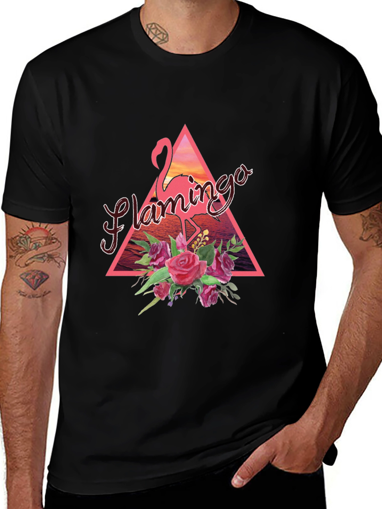 Variant 3 of Flamingo Floral Graphic Tee - Black