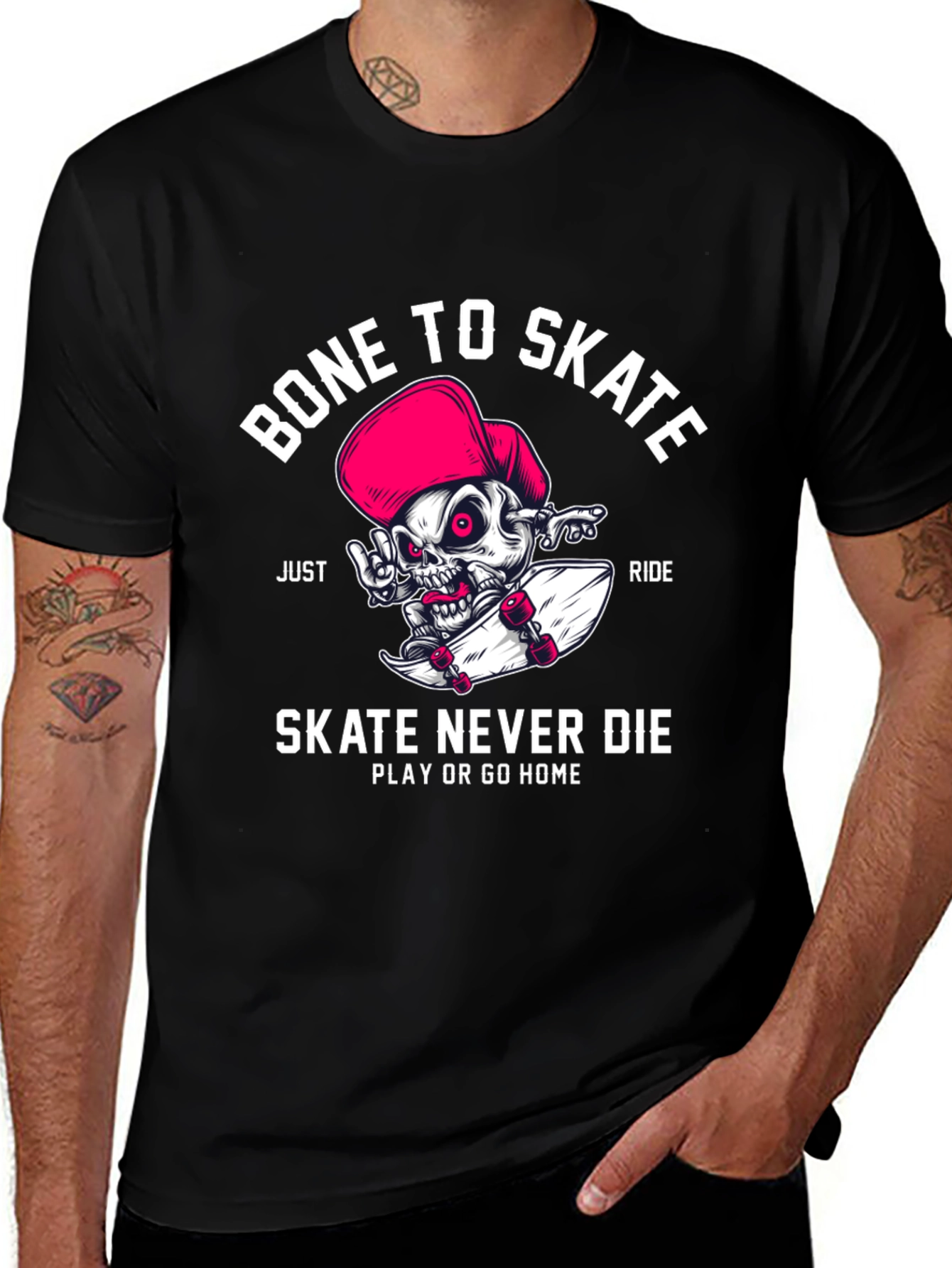 Variant 13 of Bone to Skate T-Shirt - Skateboarding Skeleton Design