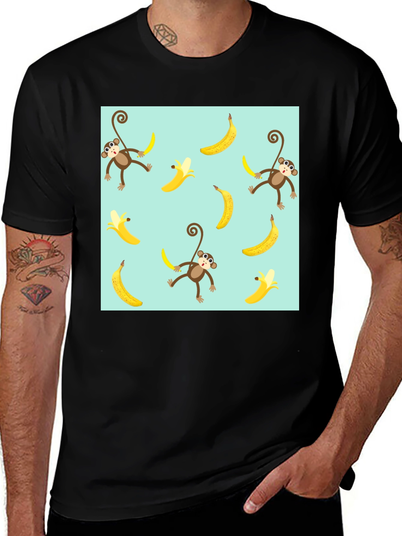 Variant 10 of Monkey Banana Pattern Graphic Tee - Men's Black T-Shirt