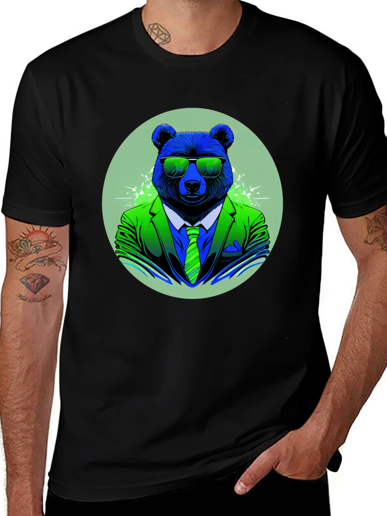 Variant 9 of Bear in Suit Graphic T-Shirt - Black