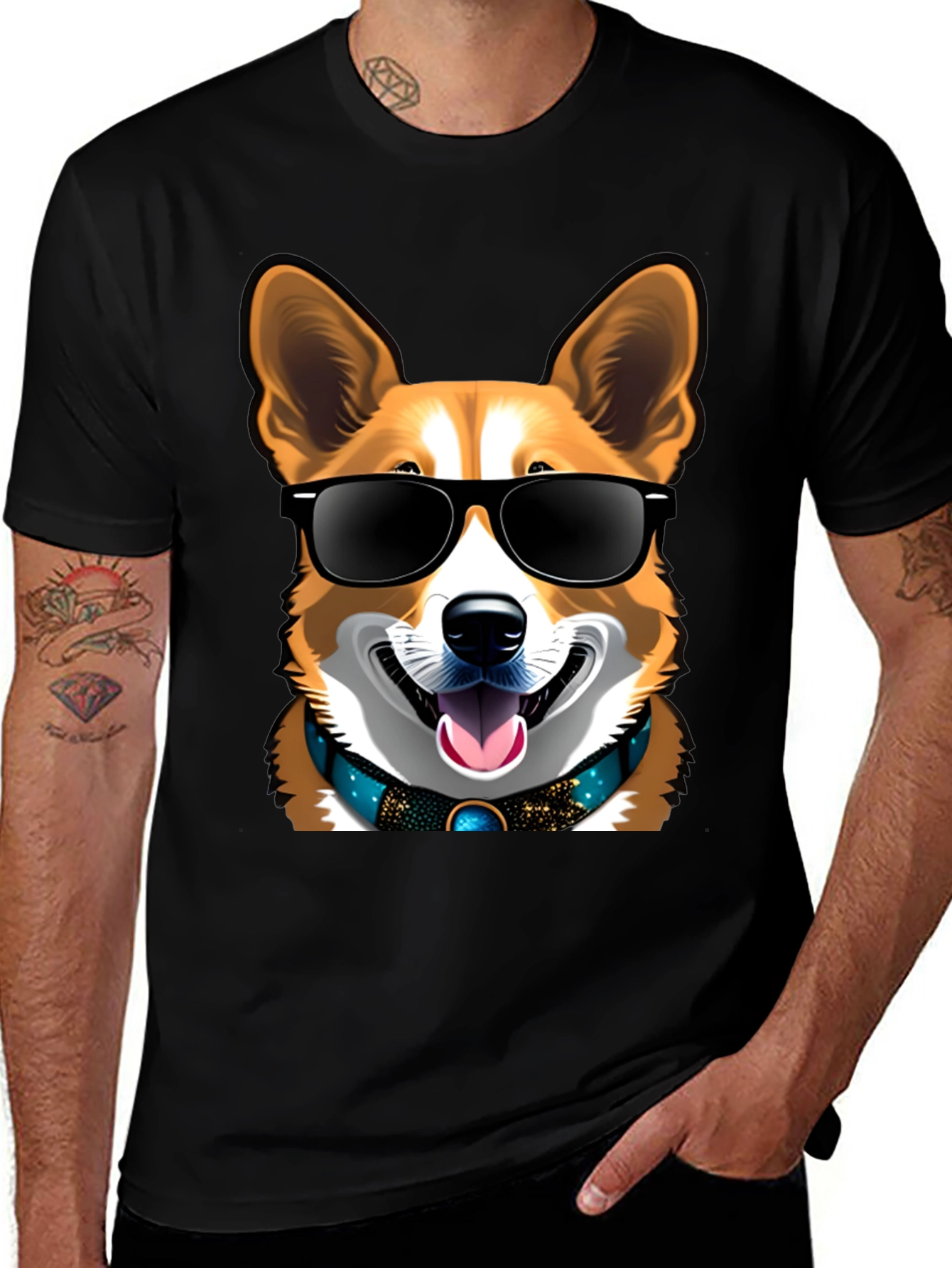 Variant 20 of Cool Corgi Graphic Tee - Black Cotton T-Shirt