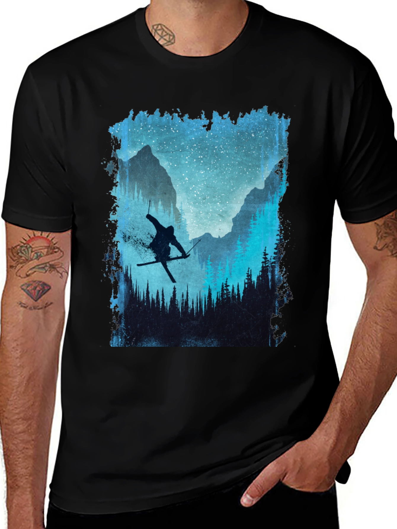 Variant 16 of Skiing Scene Graphic Tee - Mountain Adventure T-Shirt