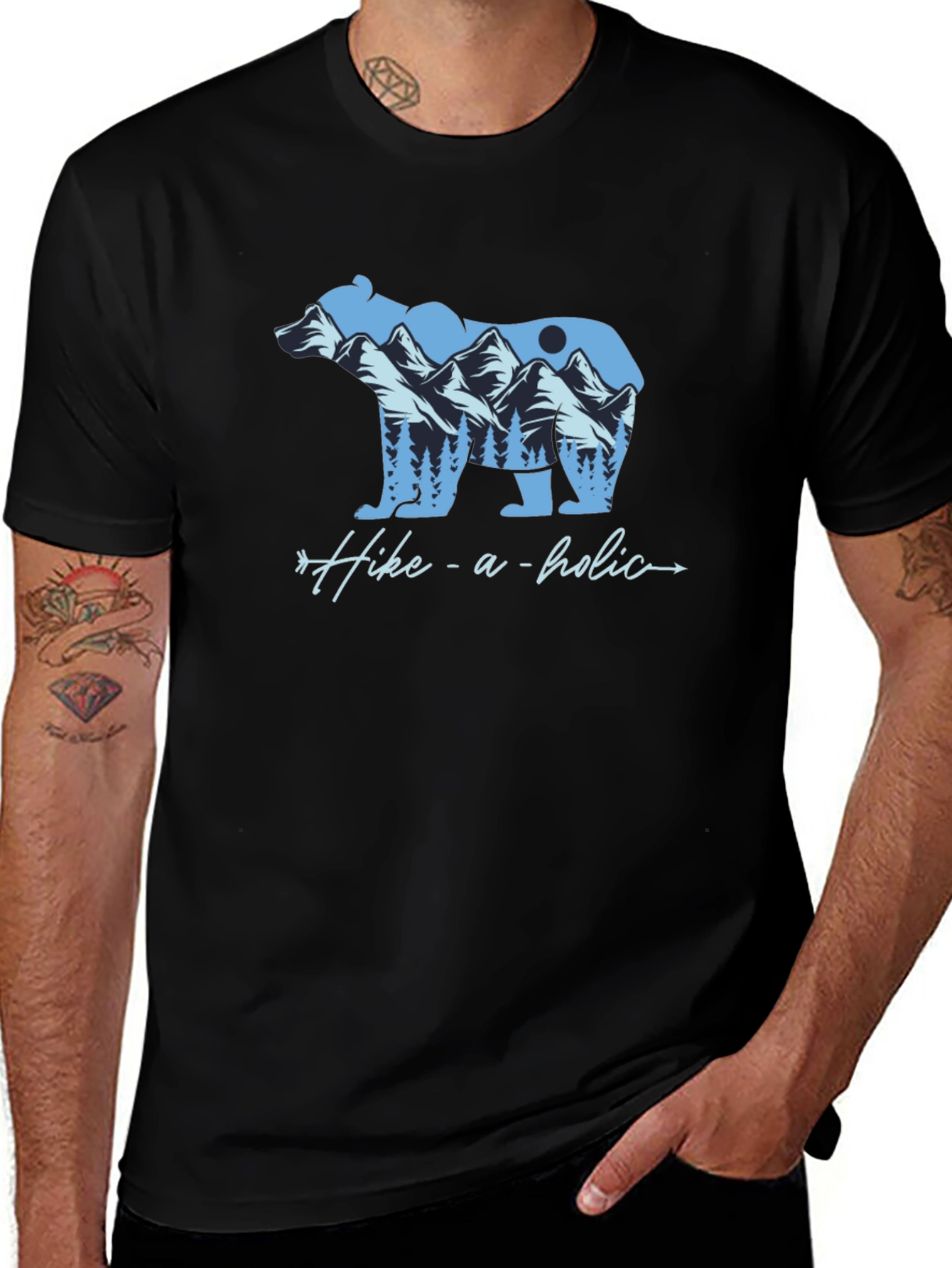 Variant 17 of Hike-a-holic Bear Graphic Tee - Nature Lover's Shirt