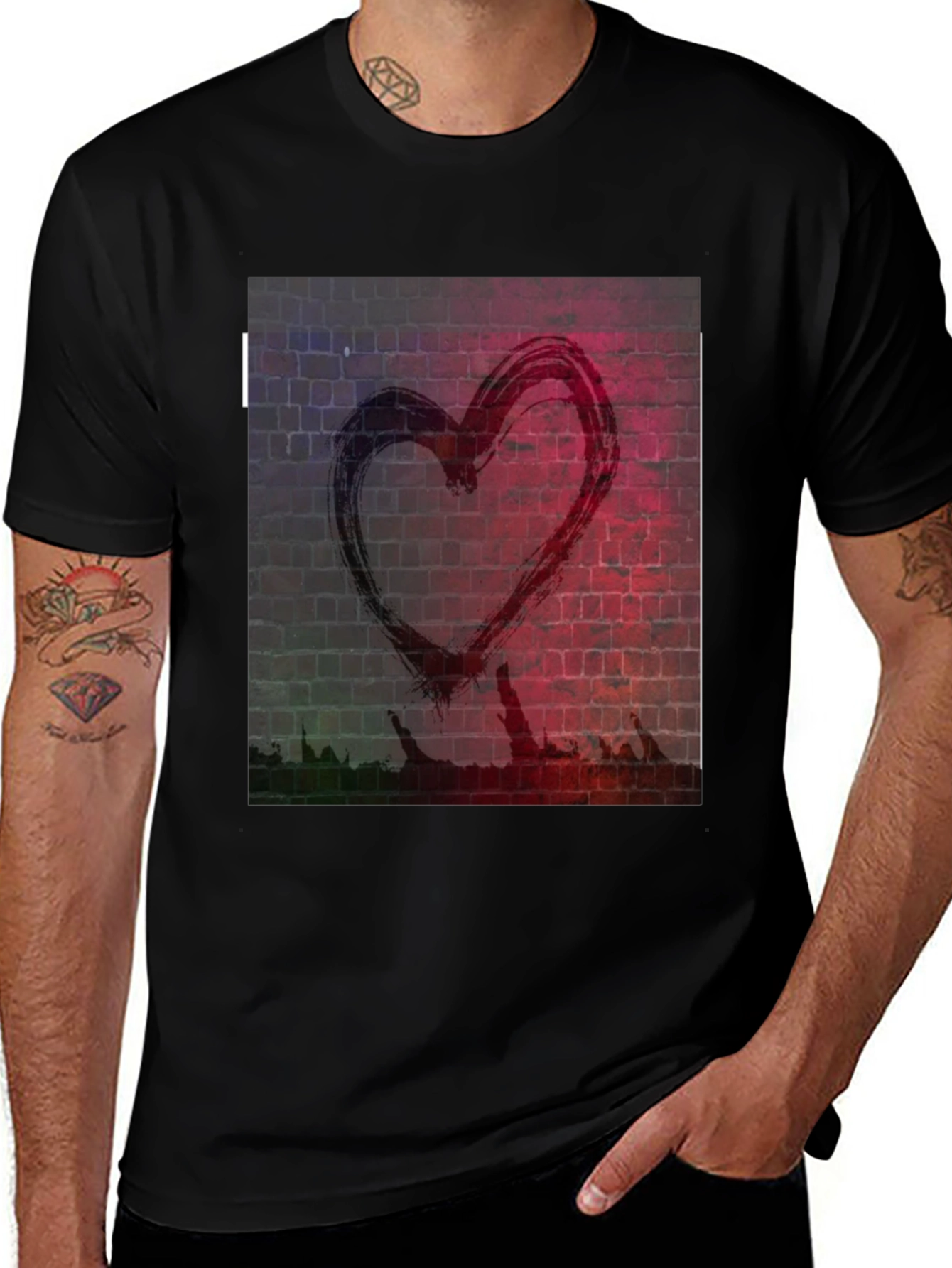 Variant 21 of Heart on Brick Wall Graphic Tee - Trendy Urban Design