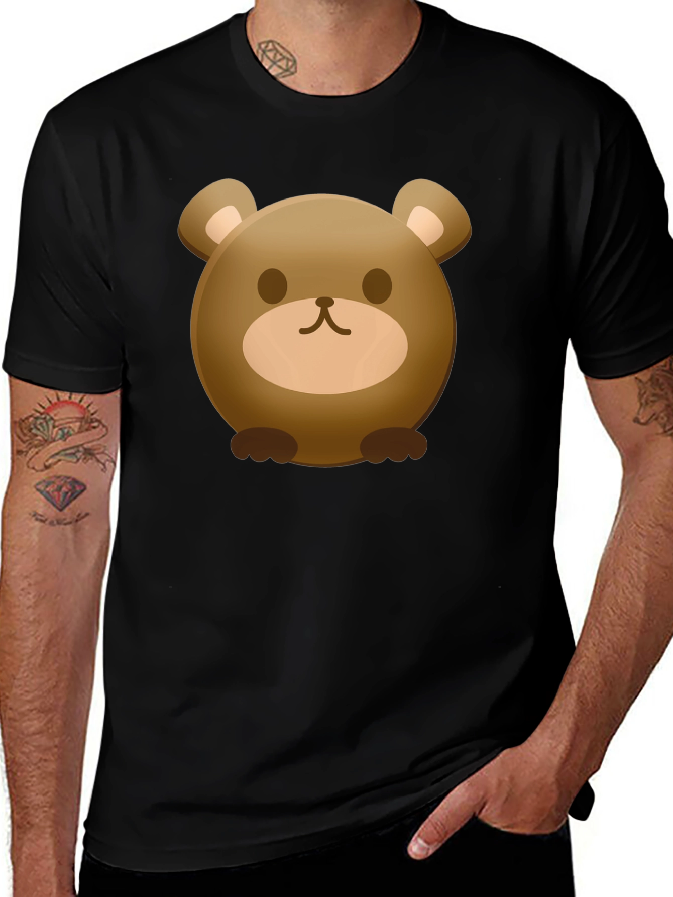 Variant 29 of Cute Bear Graphic Tee - Black Cotton Blend