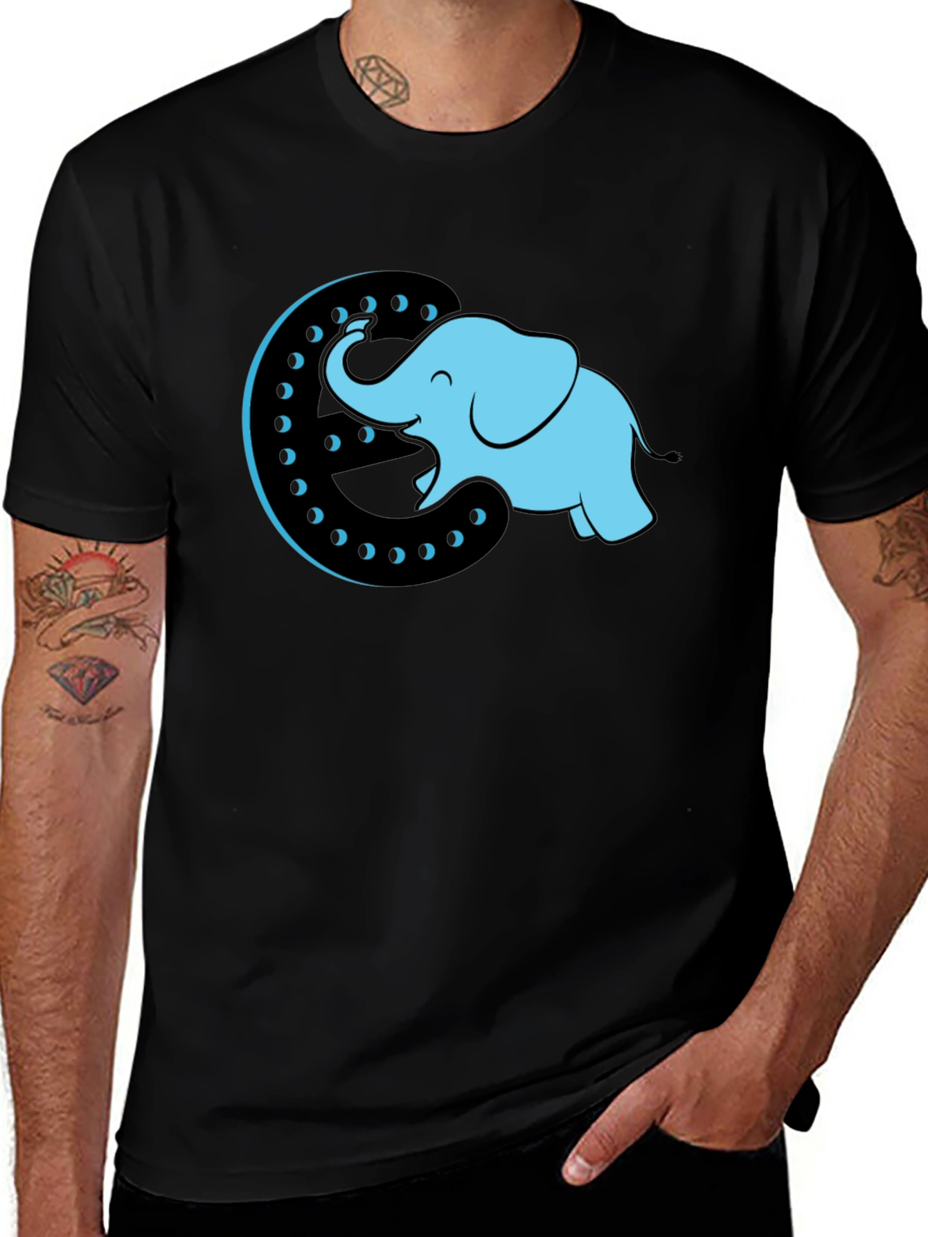 Variant 13 of Elephant Moon Graphic Tee - Black Cotton T-Shirt
