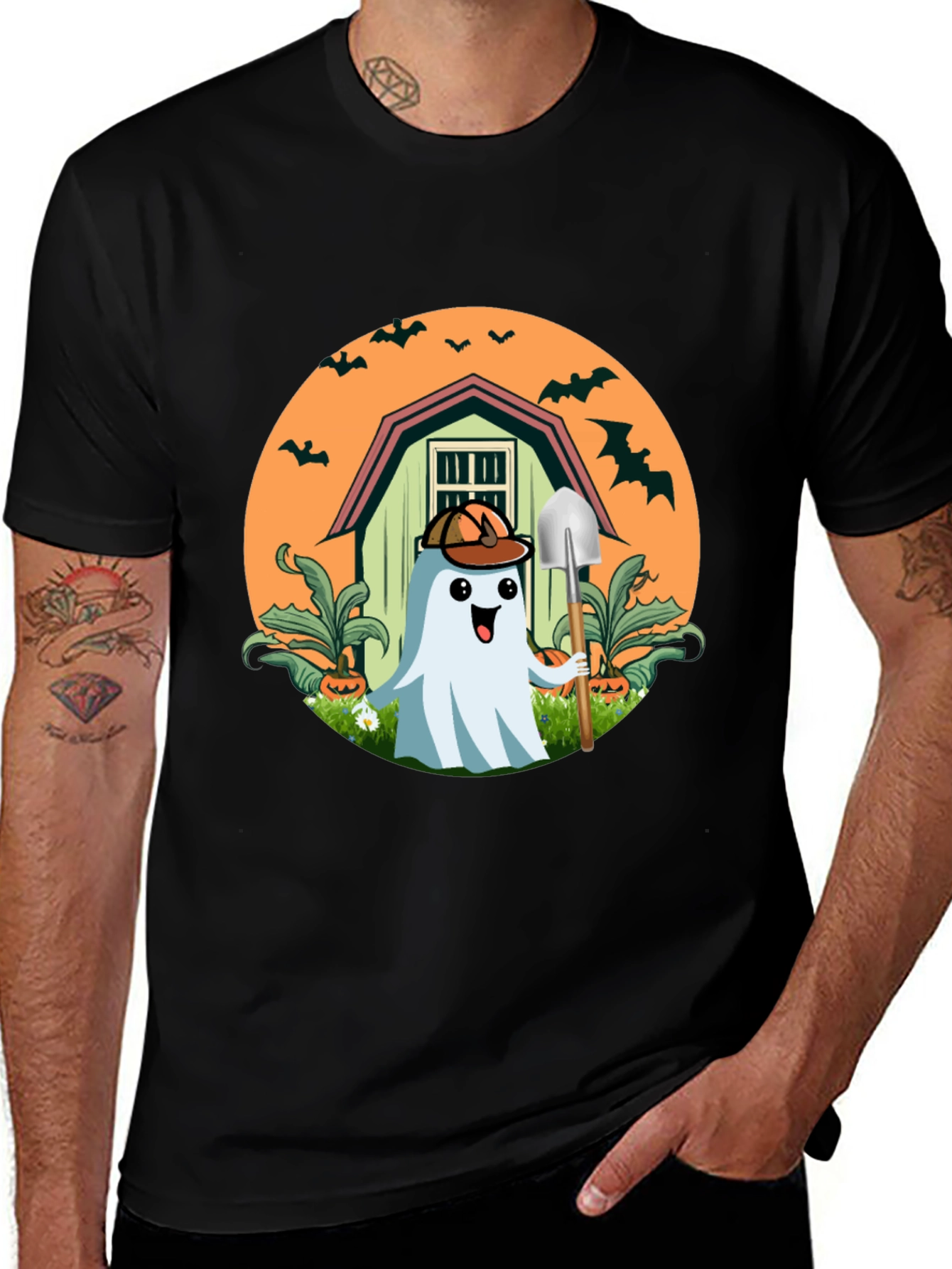 Variant 12 of Spooky Ghost Gardener T-Shirt - Halloween Harvest