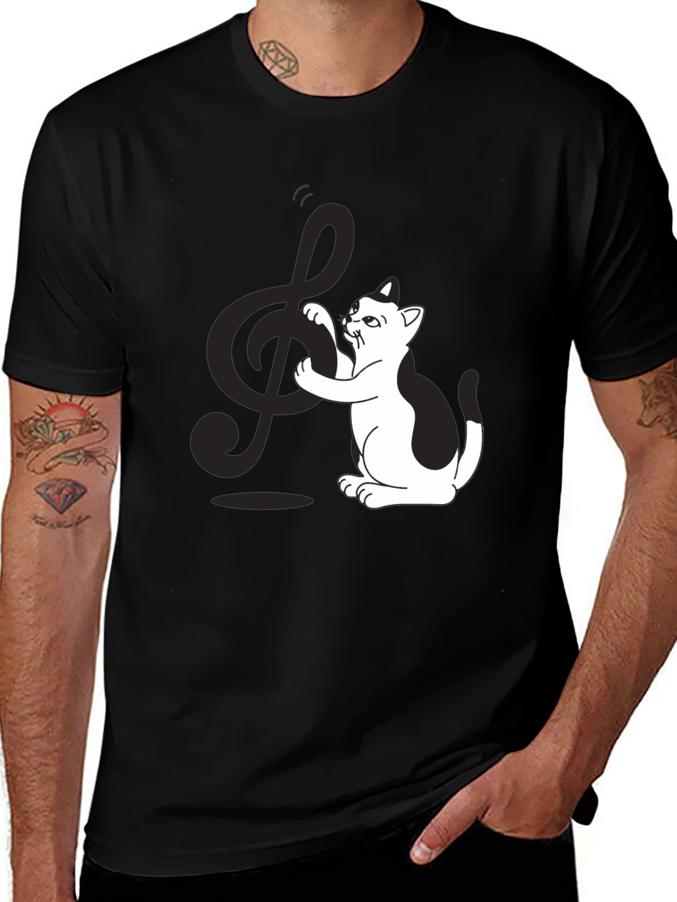 Variant 30 of Musical Cat Graphic T-Shirt - Black