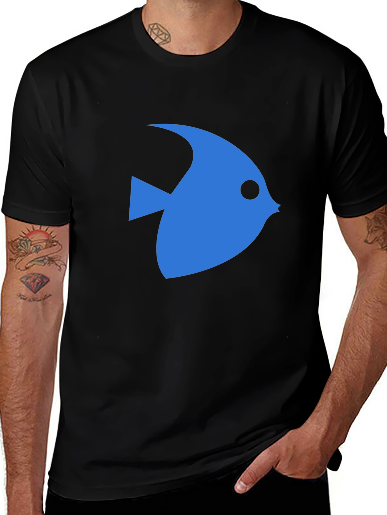 Variant 7 of Blue Fish Graphic Black T-Shirt
