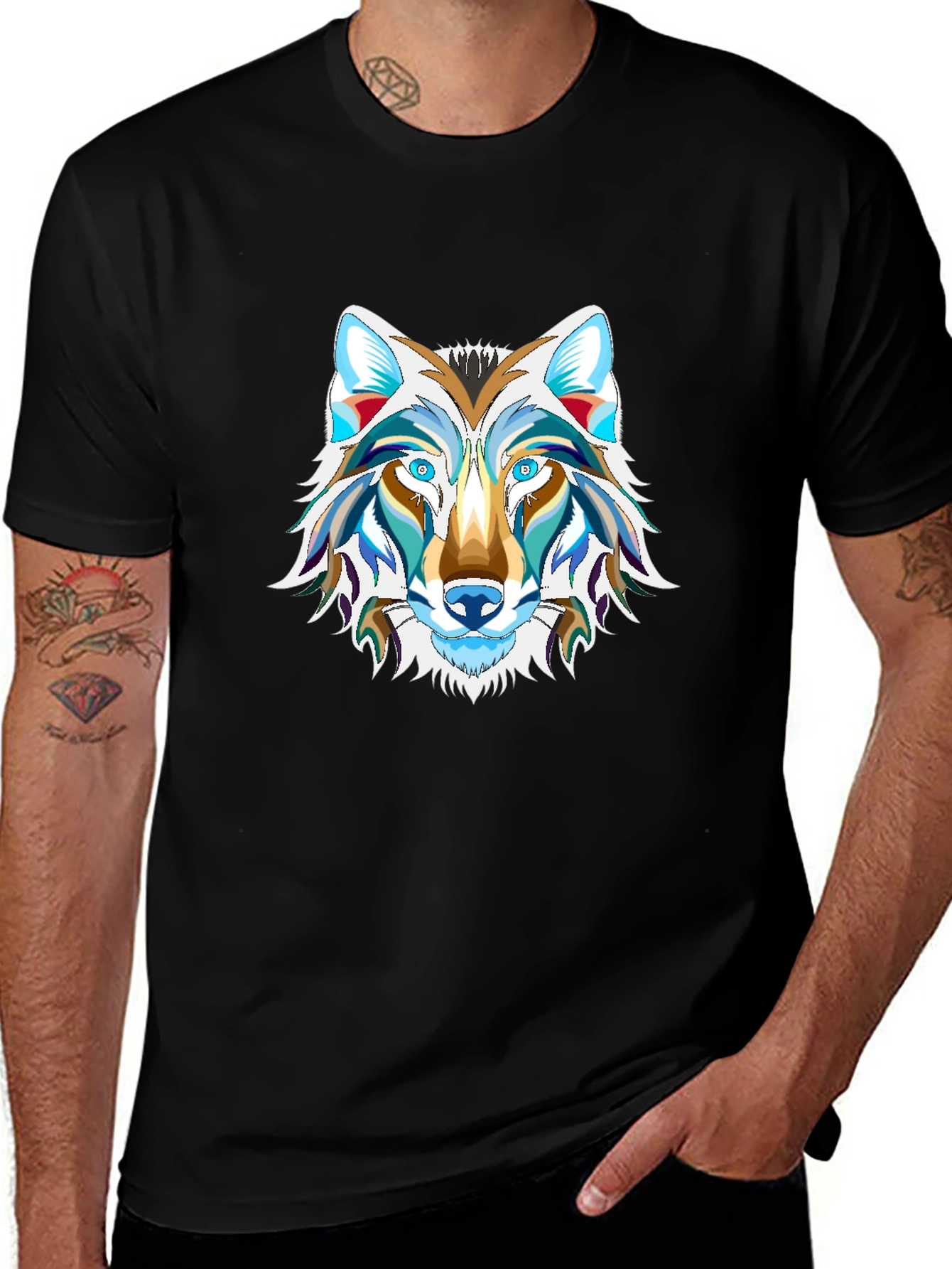 Variant 2 of Men's Black Graphic Tee - Wolf Design