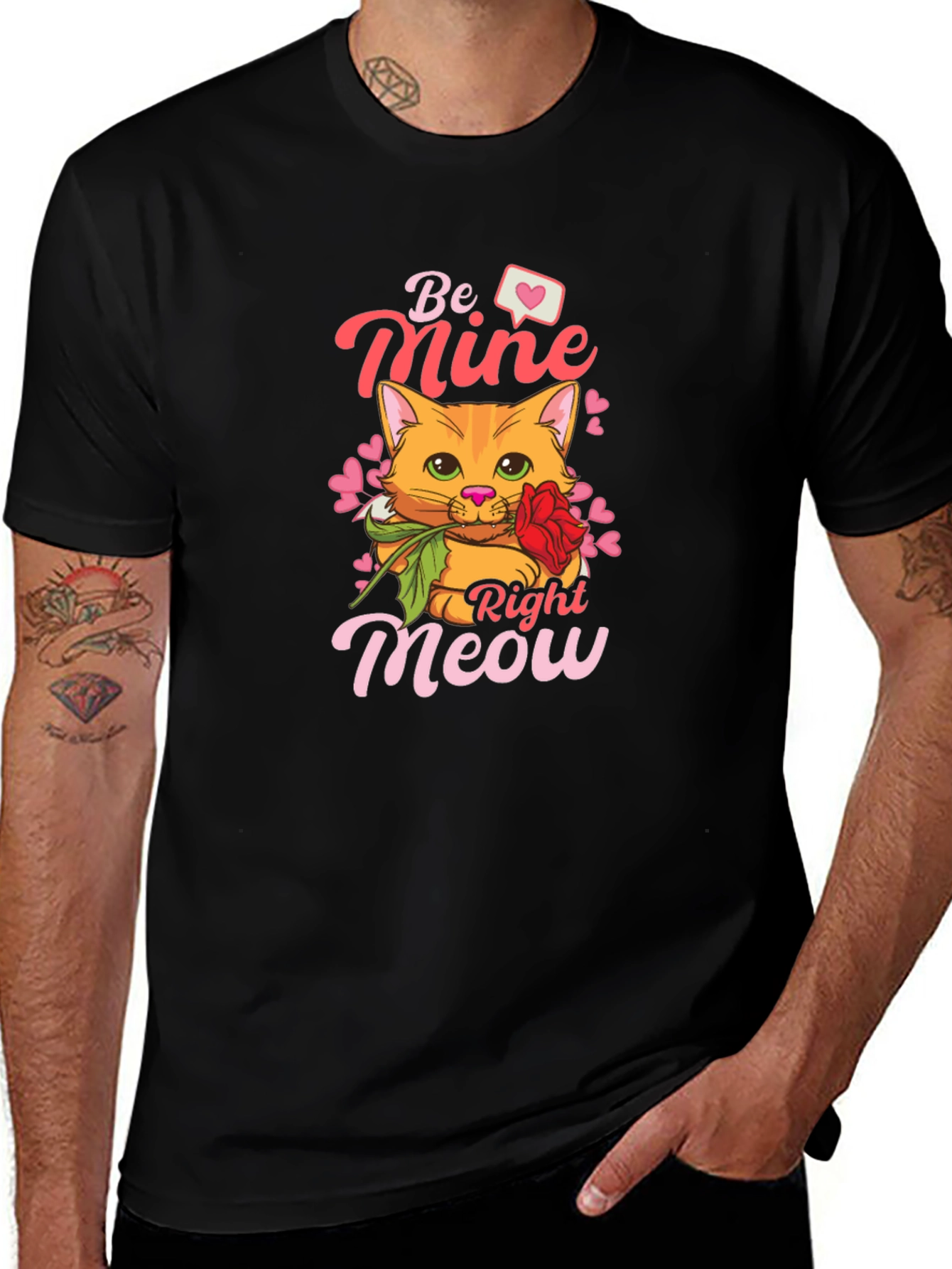 Variant 16 of Be Mine Right Meow Cat Valentine's Day Black T-Shirt