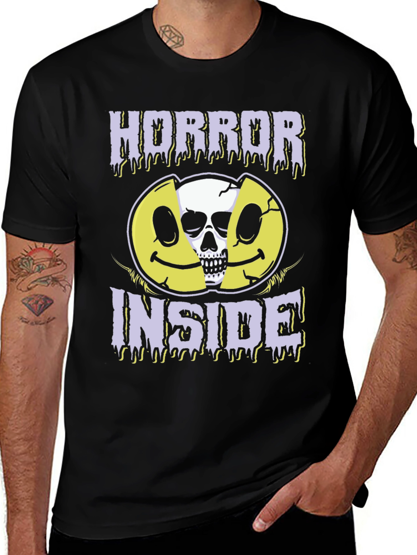 Variant 21 of Horror Inside Graphic Tee - Creepy Smiley Face Skull T-Shirt