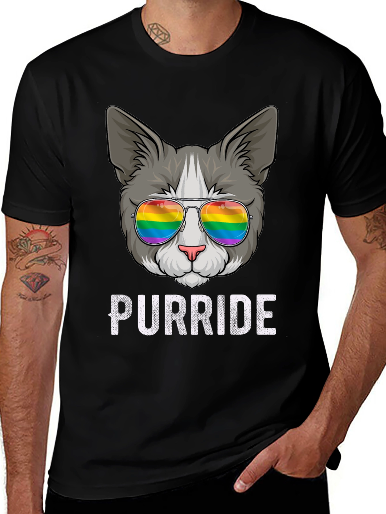 Purride T-Shirt - Cat with Rainbow Sunglasses