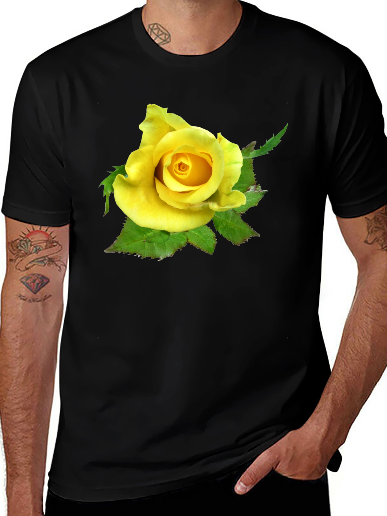 Variant 18 of Yellow Rose Graphic Tee - Black Casual T-Shirt