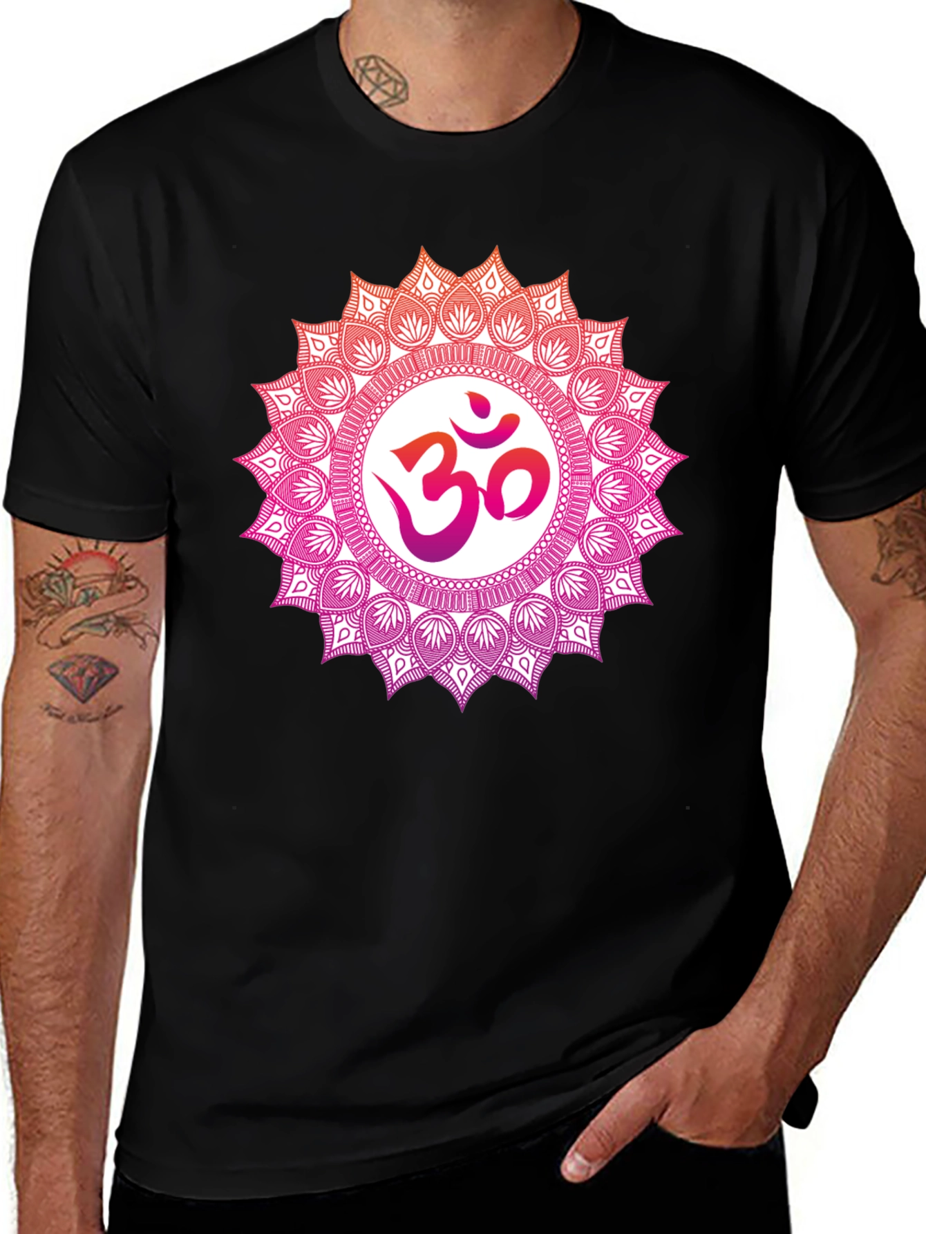 Om Mandala Graphic Tee - Black Cotton Blend T-Shirt