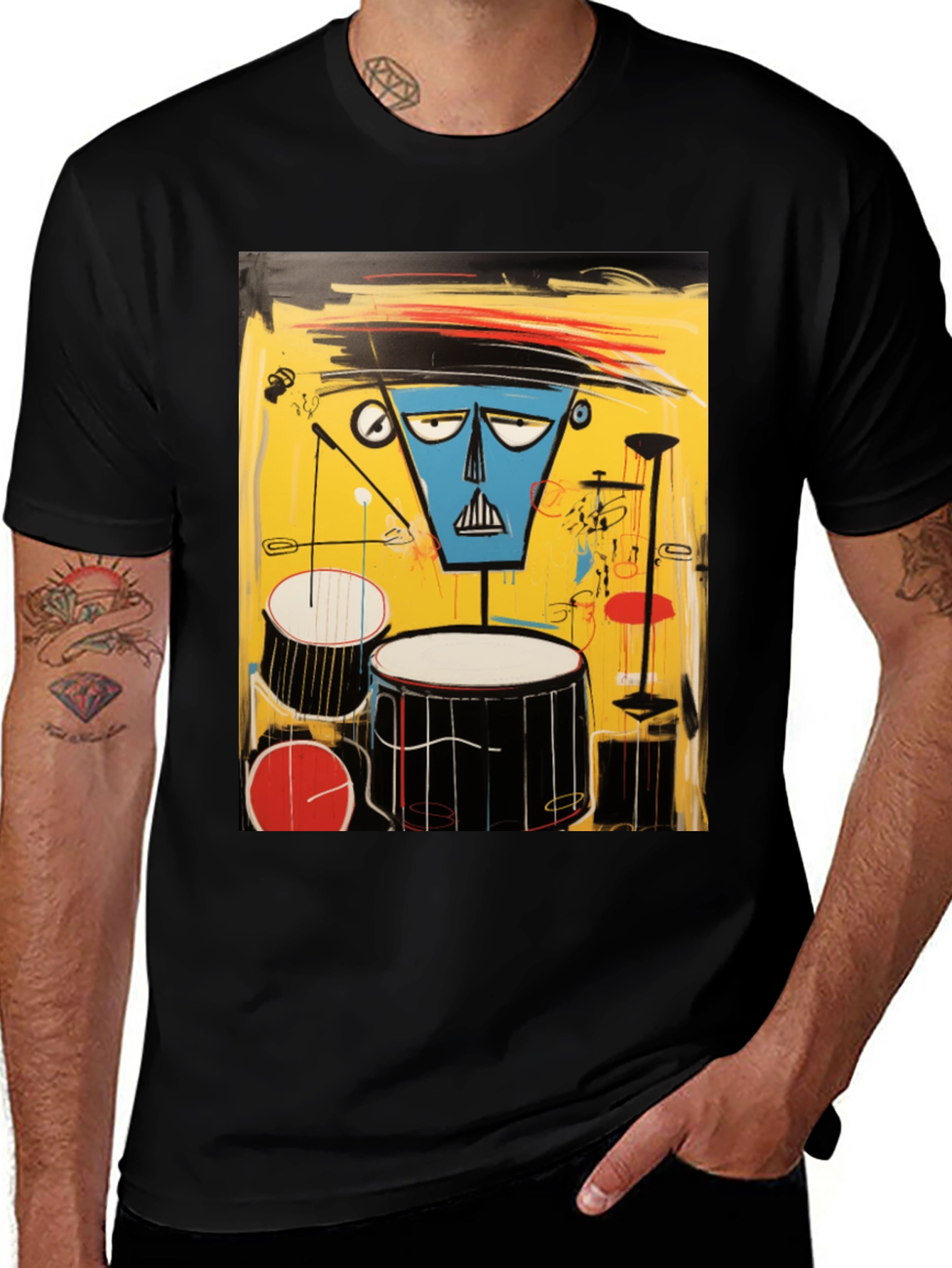 Variant 24 of Abstract Drum Set Graphic Tee - Modern Art Design
