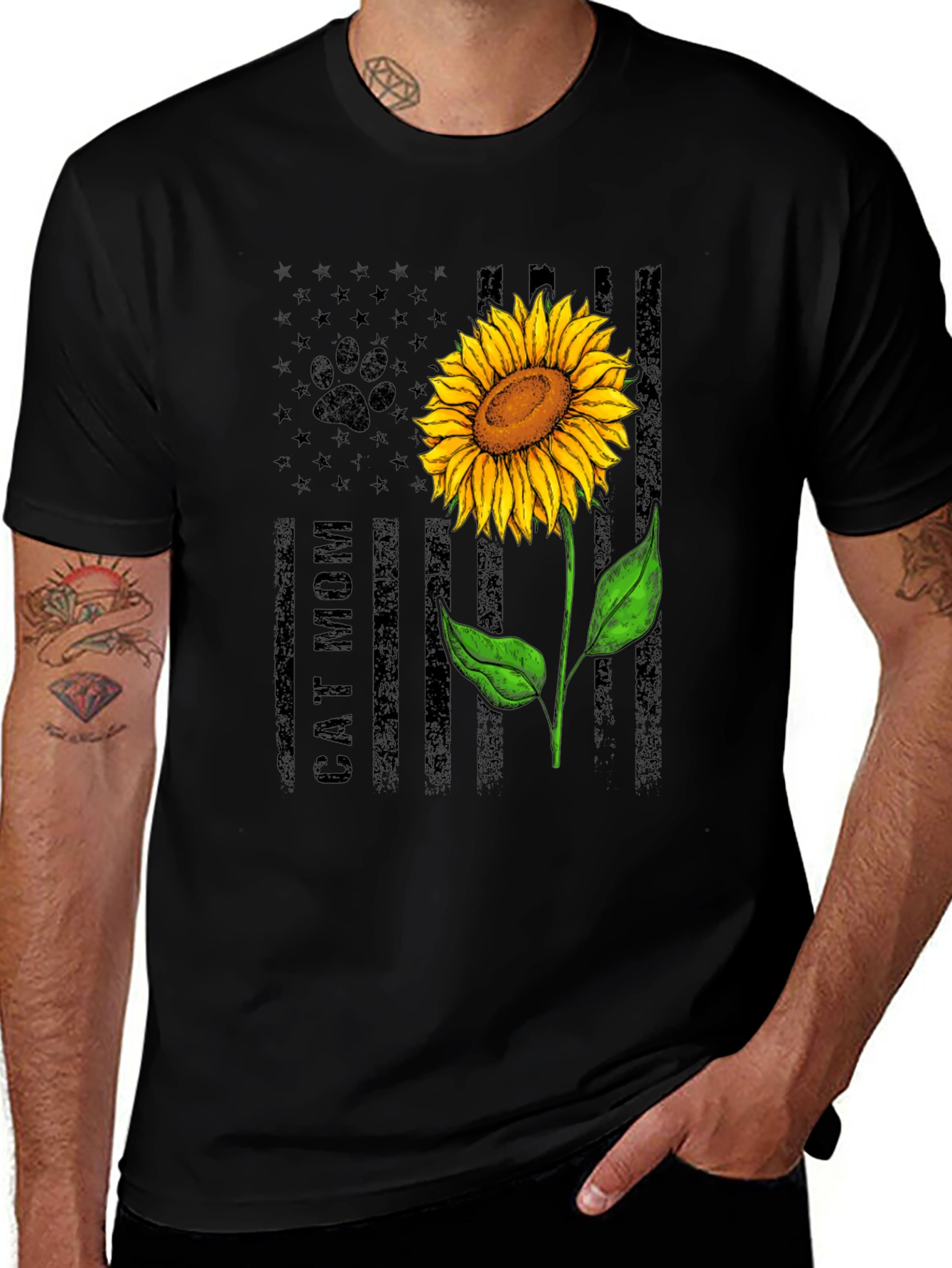 Variant 13 of Cat Mom Sunflower USA Flag T-Shirt
