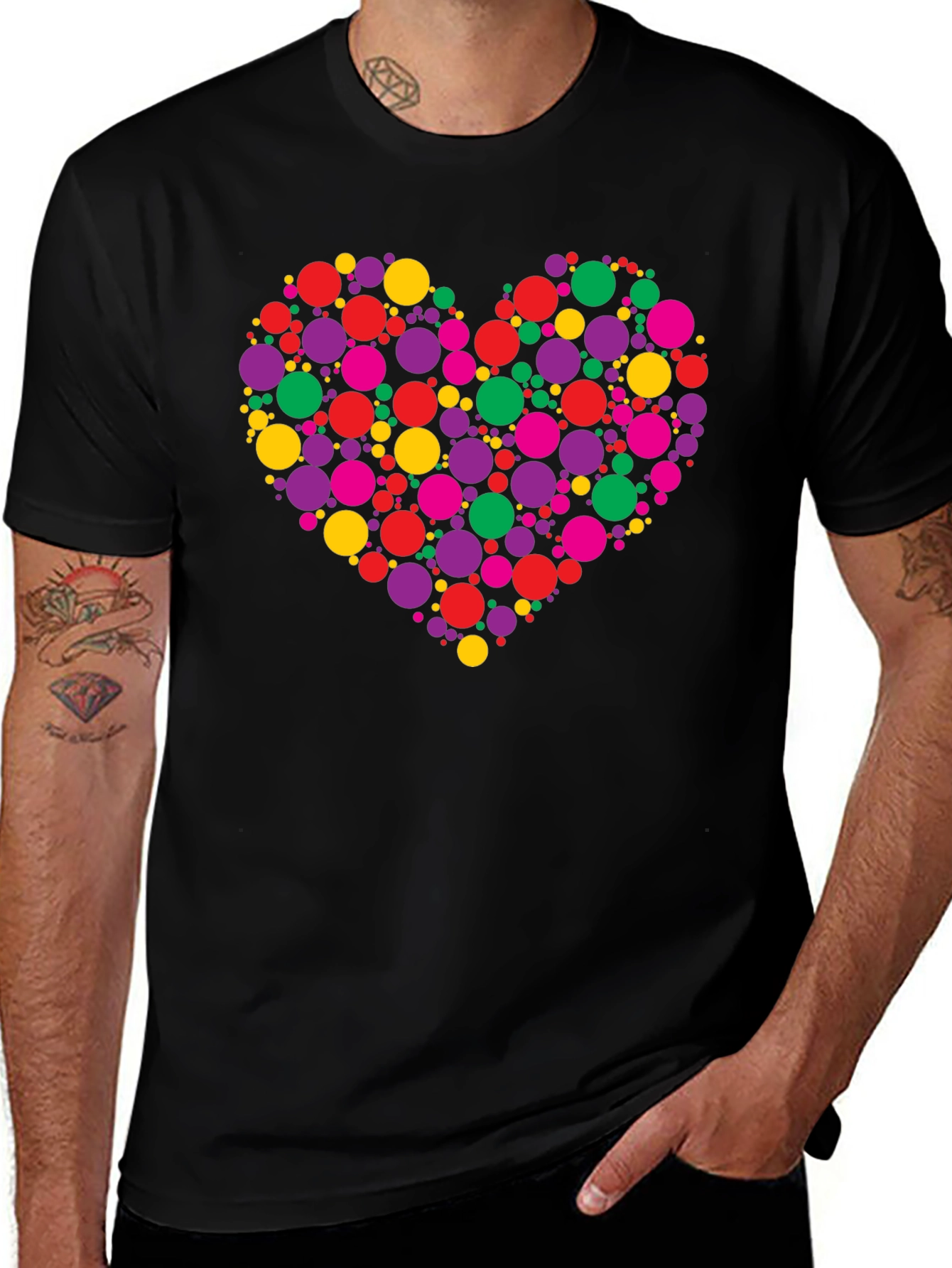 Variant 16 of Colorful Dot Heart Graphic Black T-Shirt