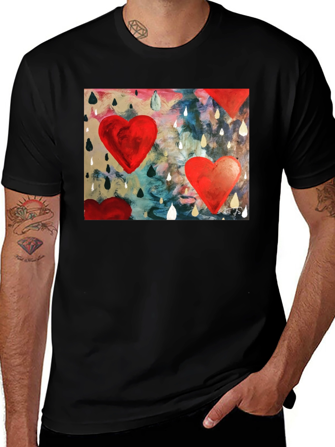 Variant 15 of Abstract Heart Rain T-Shirt