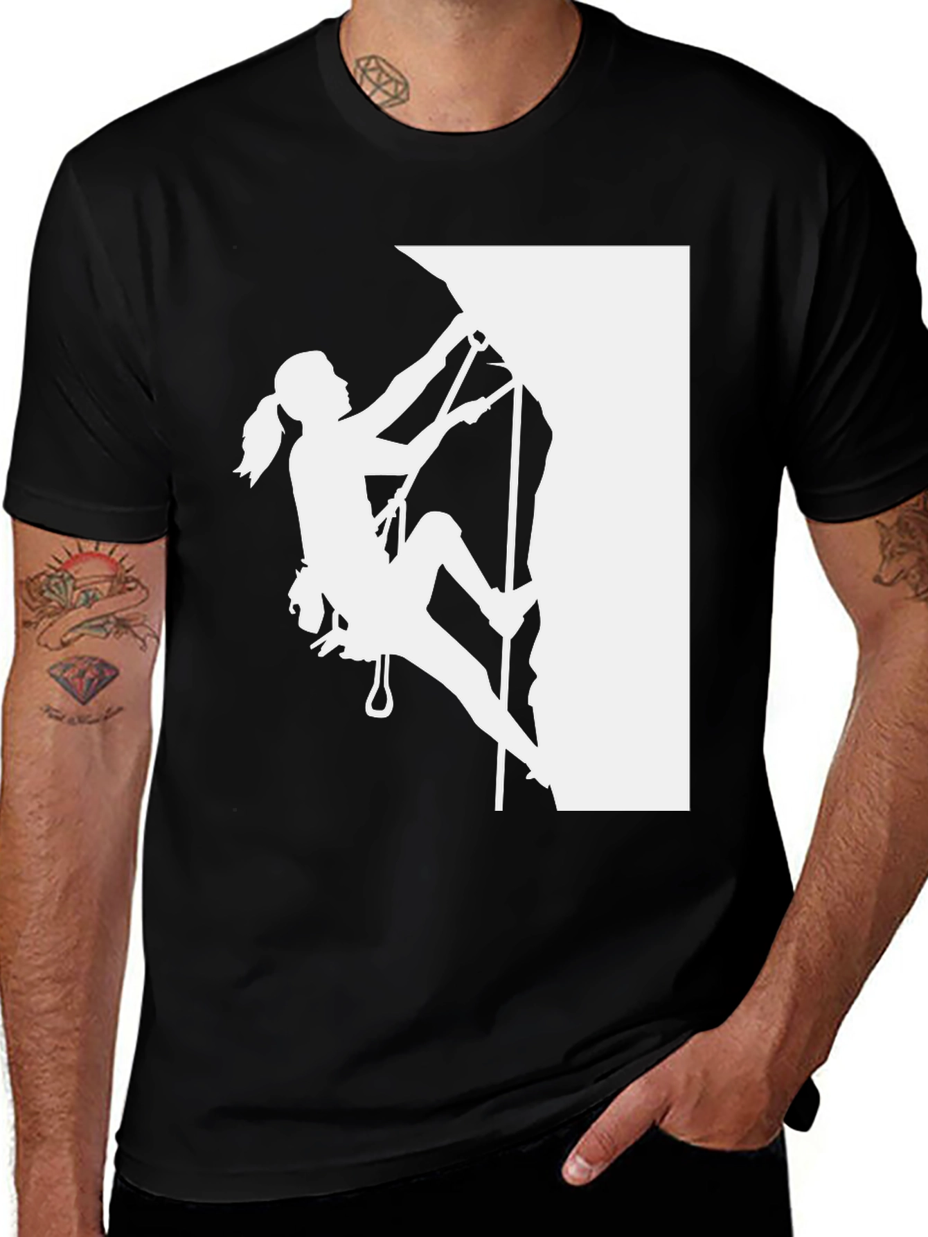Variant 28 of Rock Climbing Woman Silhouette Black T-Shirt