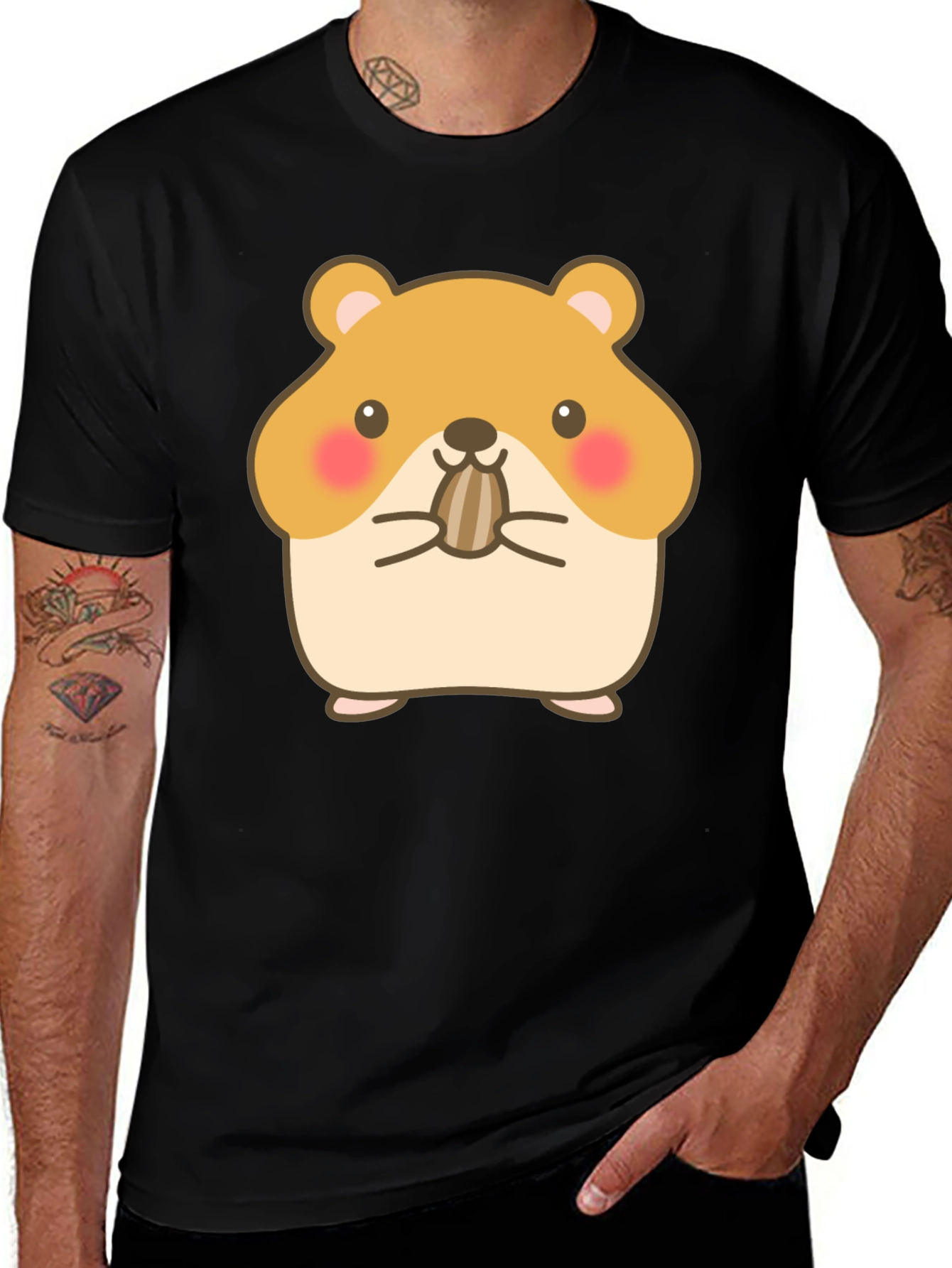 Variant 21 of Cute Hamster Graphic Tee - Black Cotton T-Shirt