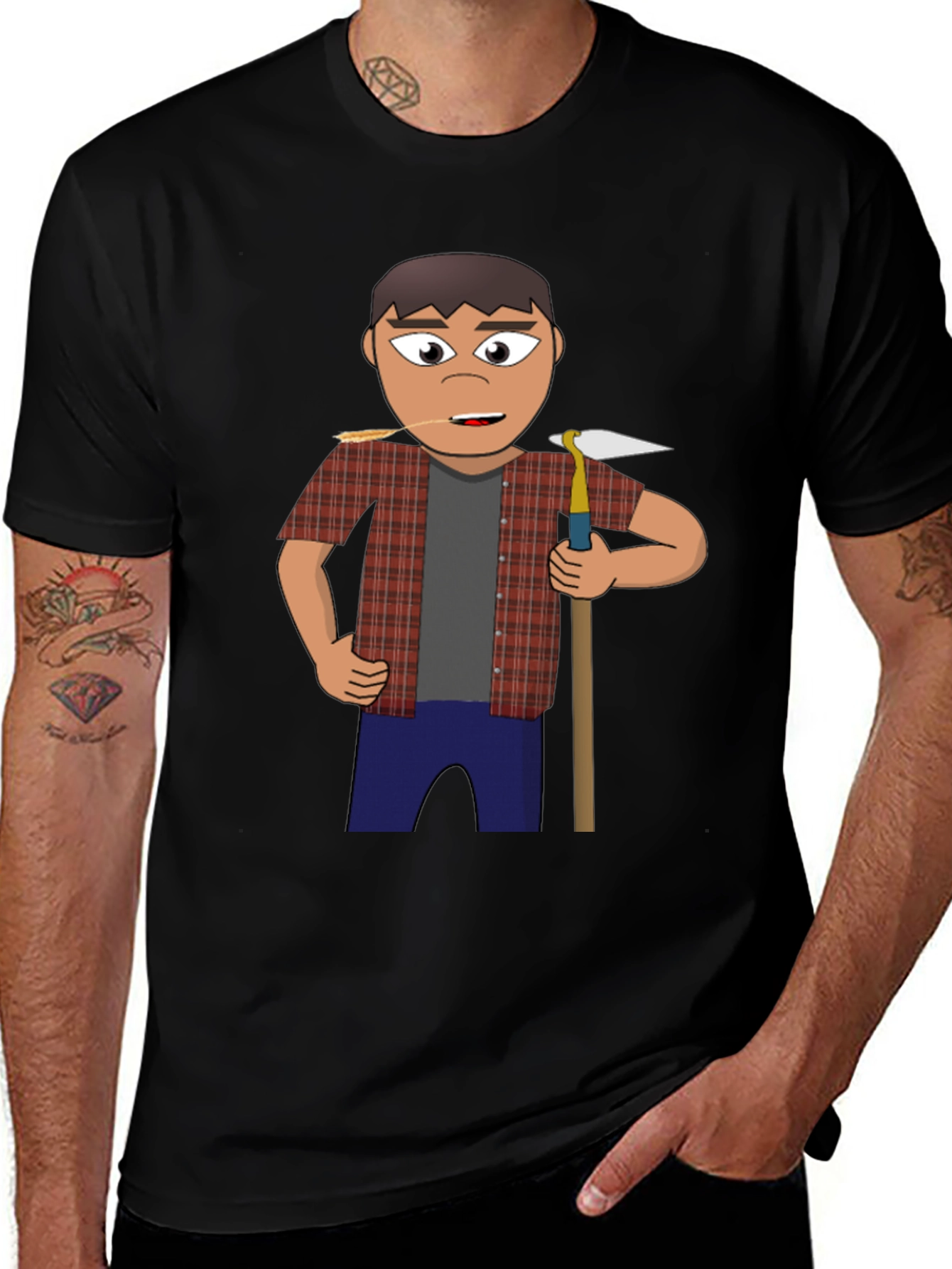 Variant 3 of Cartoon Farmer Graphic Tee - Black