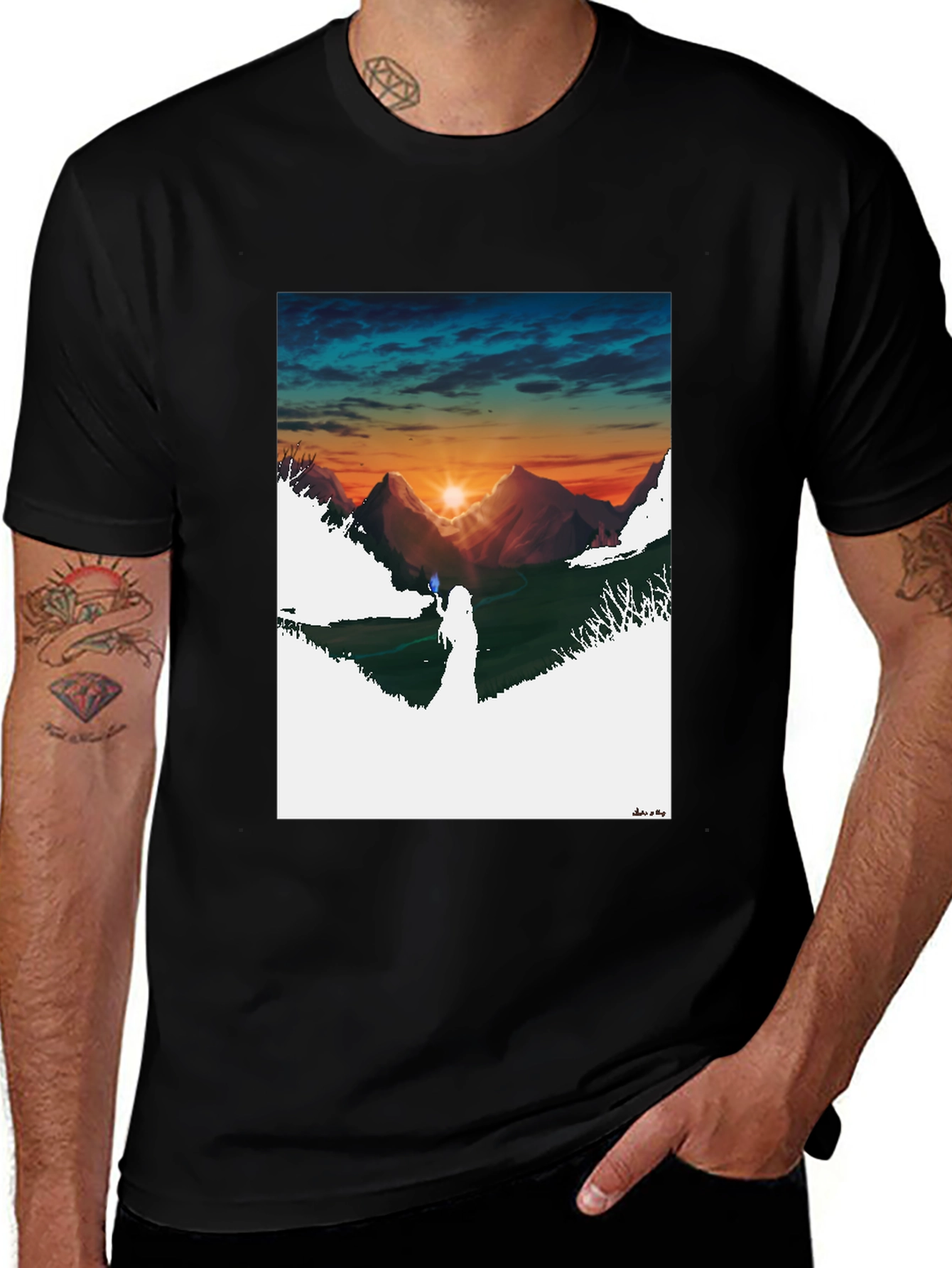 Black Sunset Mountain Graphic Tee - Stylish Black T-Shirt main image