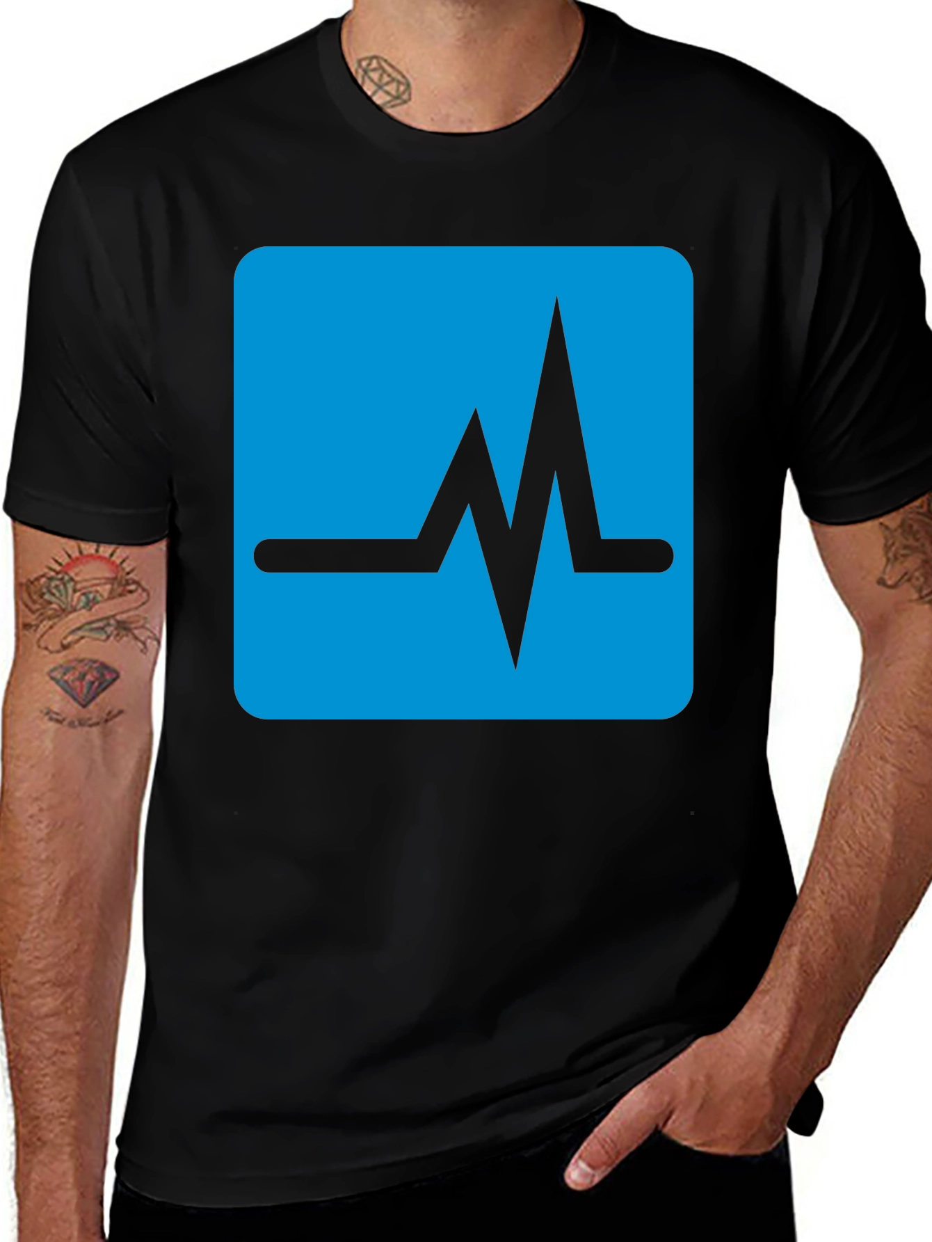Black Heartbeat Graphic T-Shirt - Black Crew Neck Tee main image