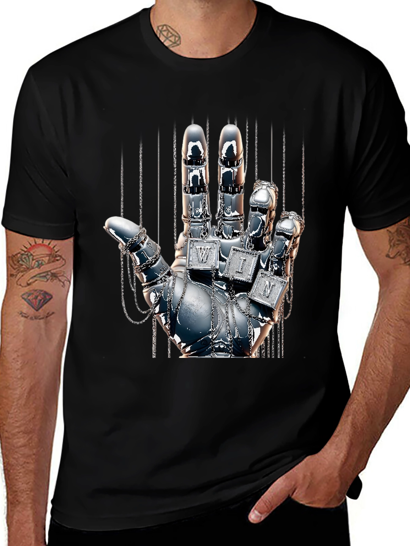 Variant 15 of Chrome Hand Graphic Tee - Win Design T-Shirt