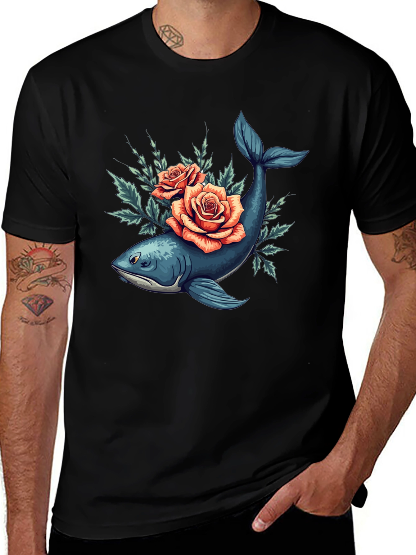 Variant 30 of Whale & Roses Graphic Tee - Stylish Comfort