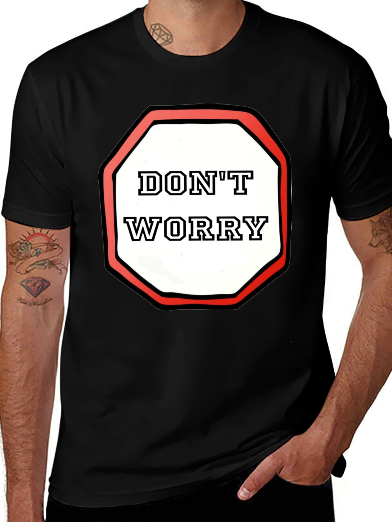 Variant 6 of Don't Worry Graphic Tee - Black Cotton Comfort