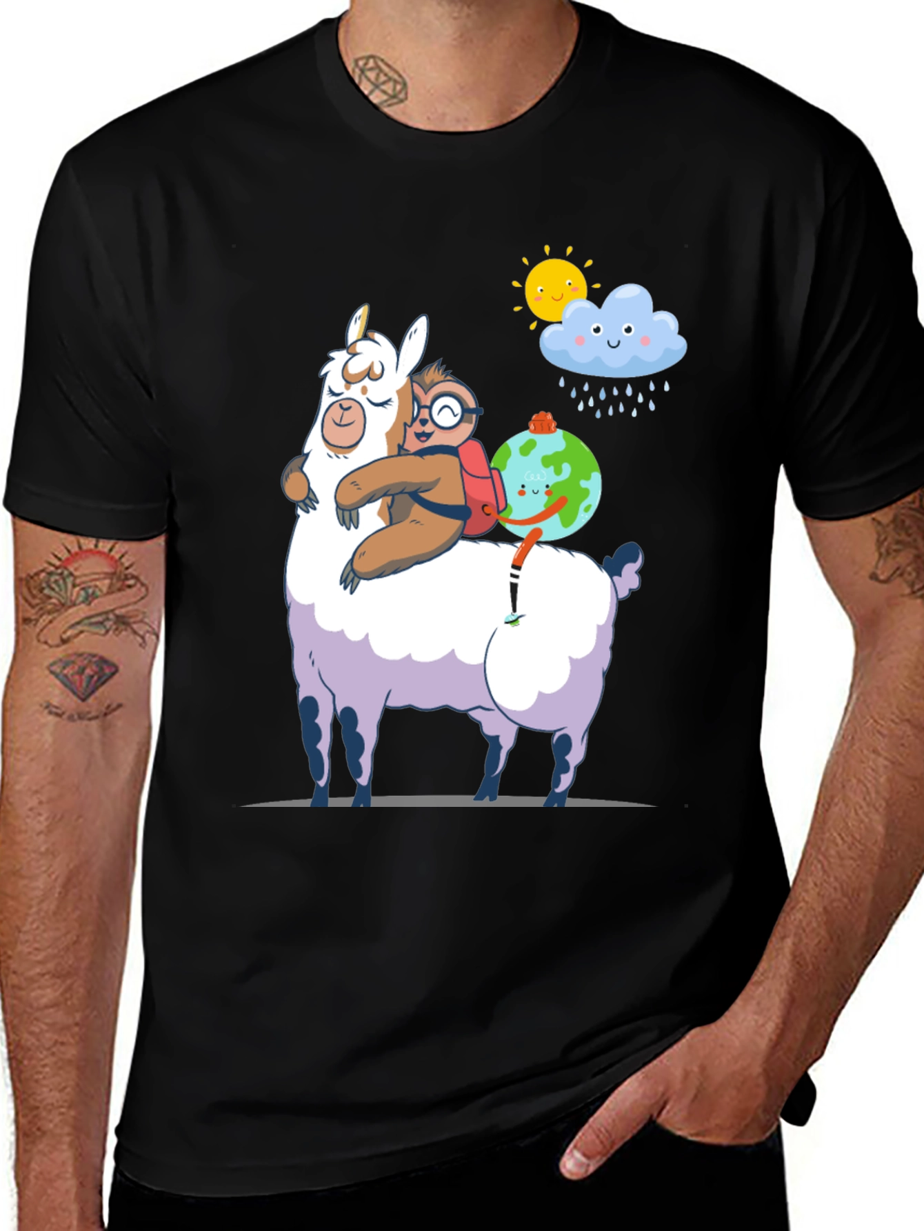 Black Llama, Sloth, and Earth T-Shirt main image
