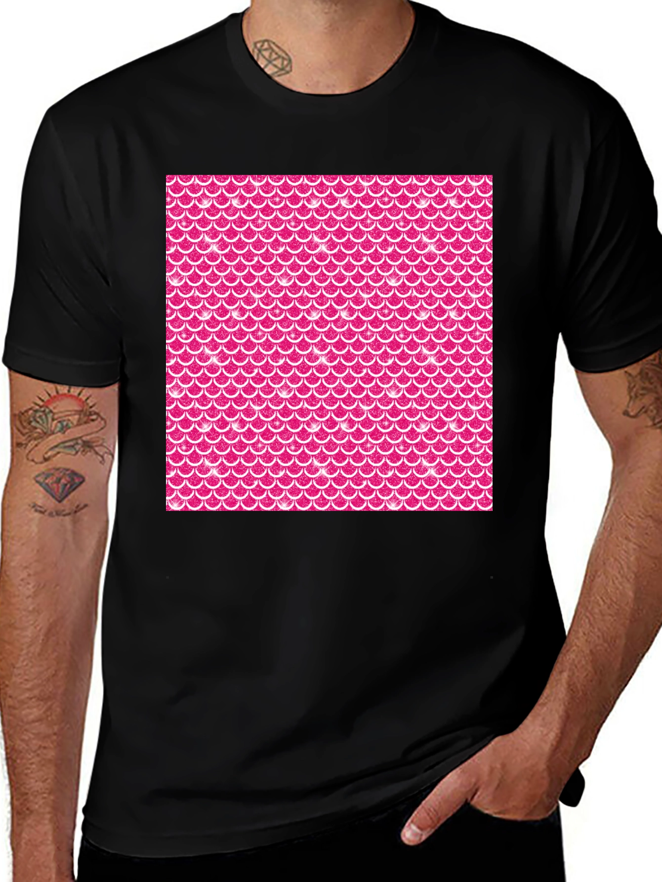 Variant 21 of Mermaid Scales Patterned Black T-Shirt