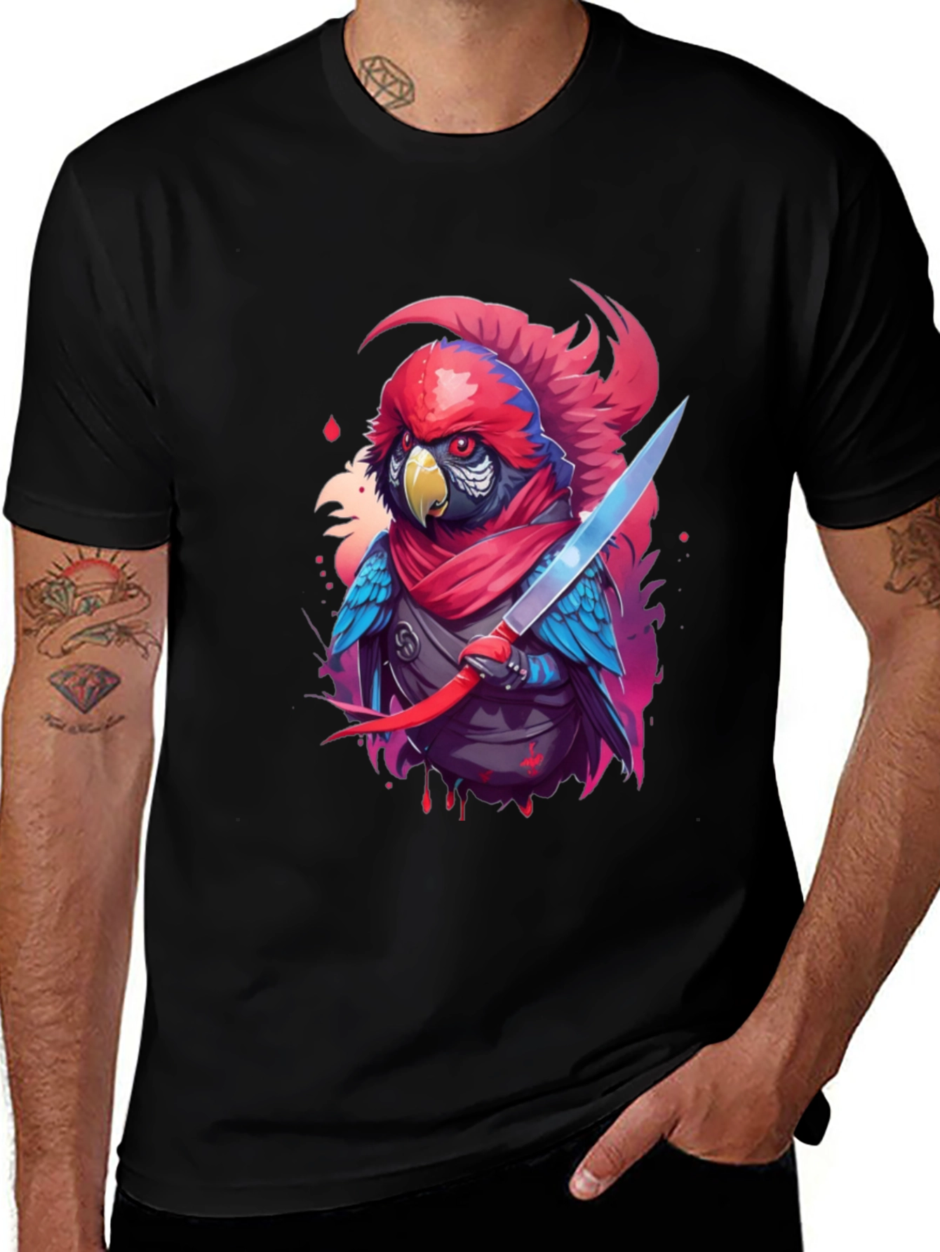 Variant 24 of Ninja Parrot Graphic Tee - Unique Bird Warrior Design