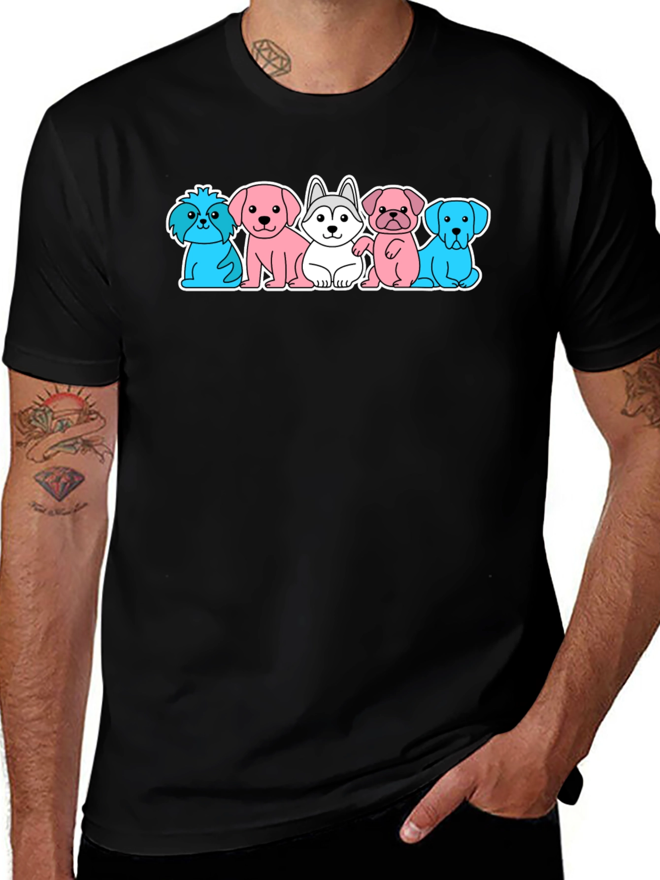 Black Cute Dog Breed Cartoon T-Shirt main image