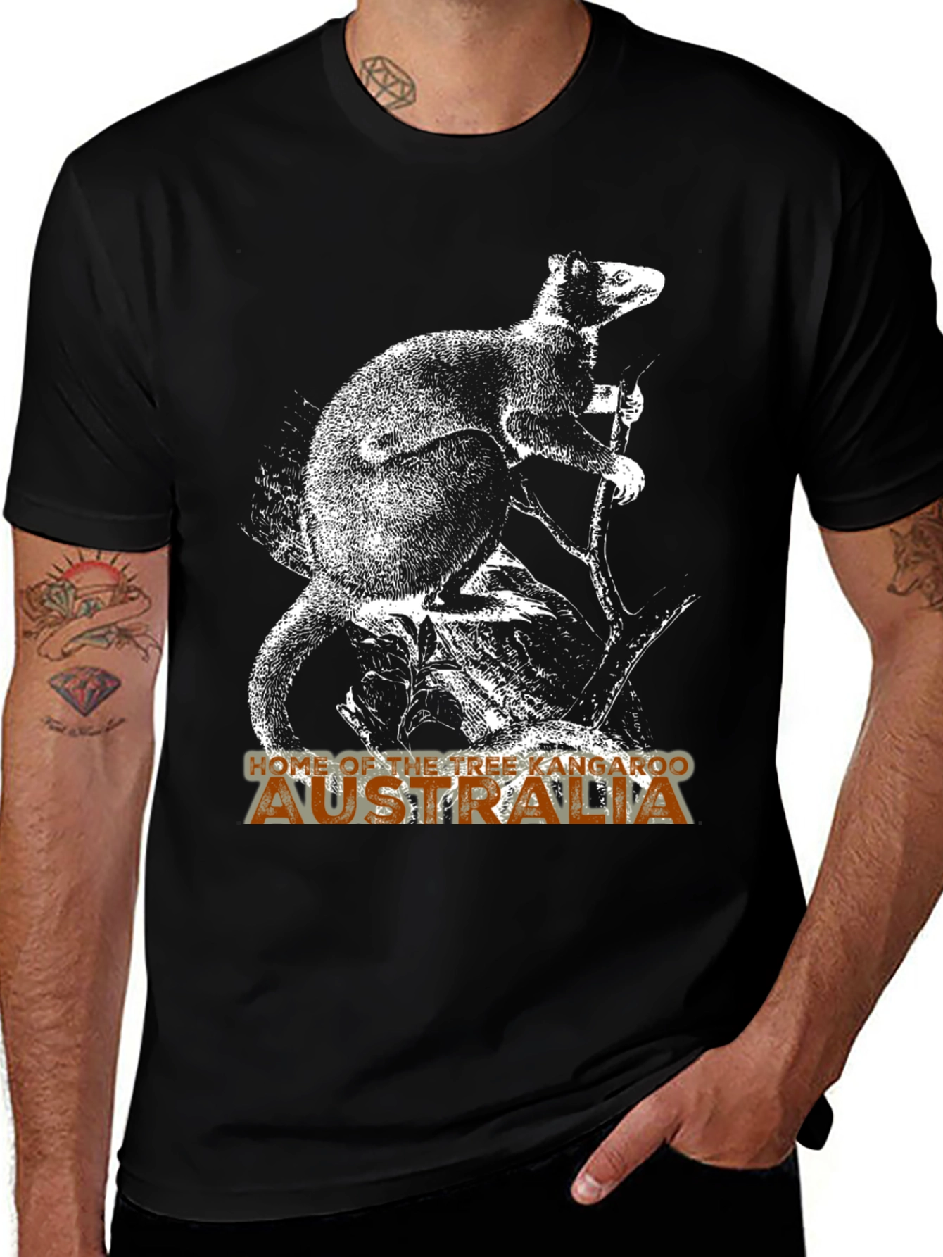 Variant 17 of Tree Kangaroo Australia Graphic Tee - Men's Black T-Shirt