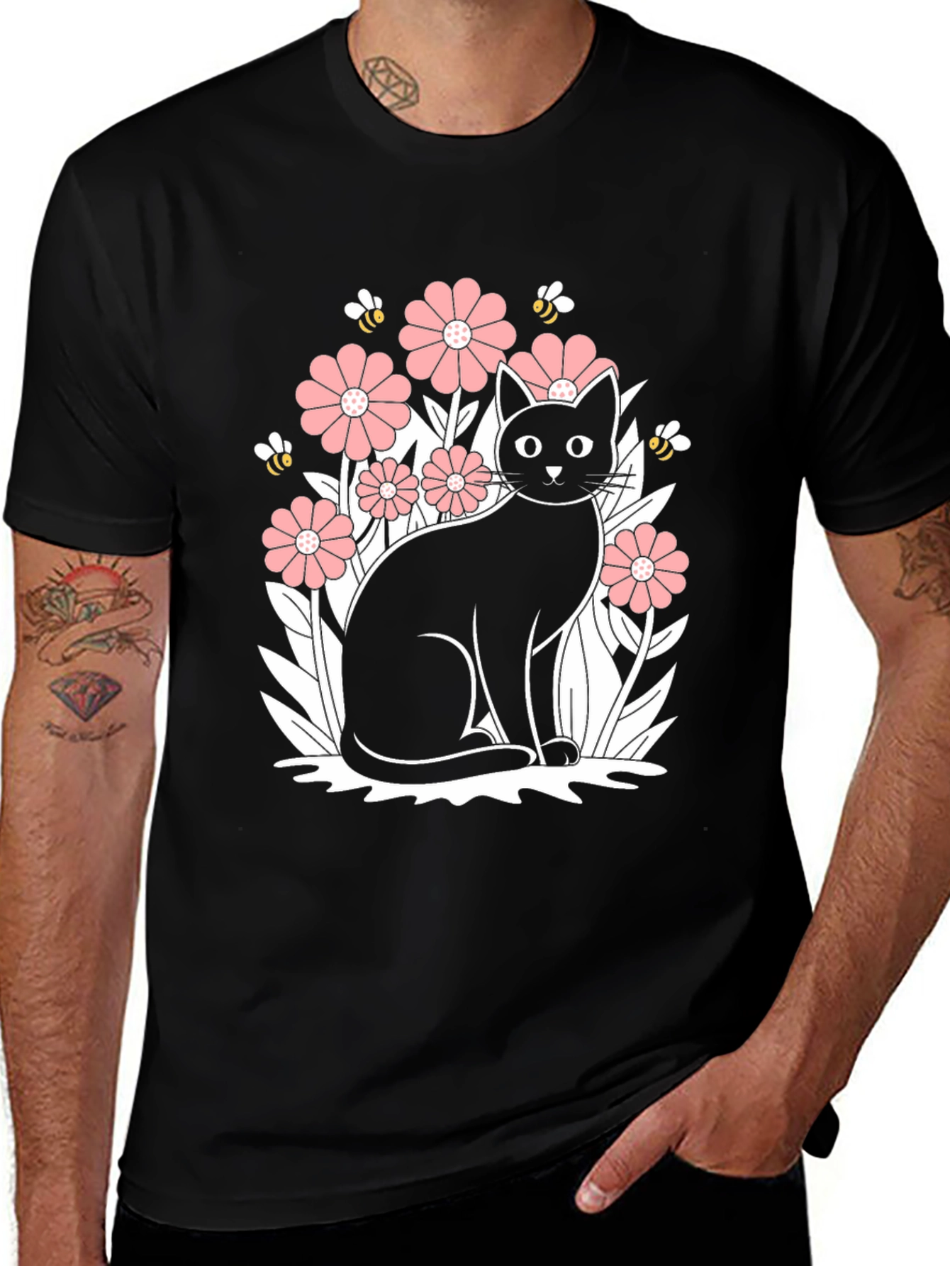 Variant 5 of Black Cat Floral Graphic T-Shirt